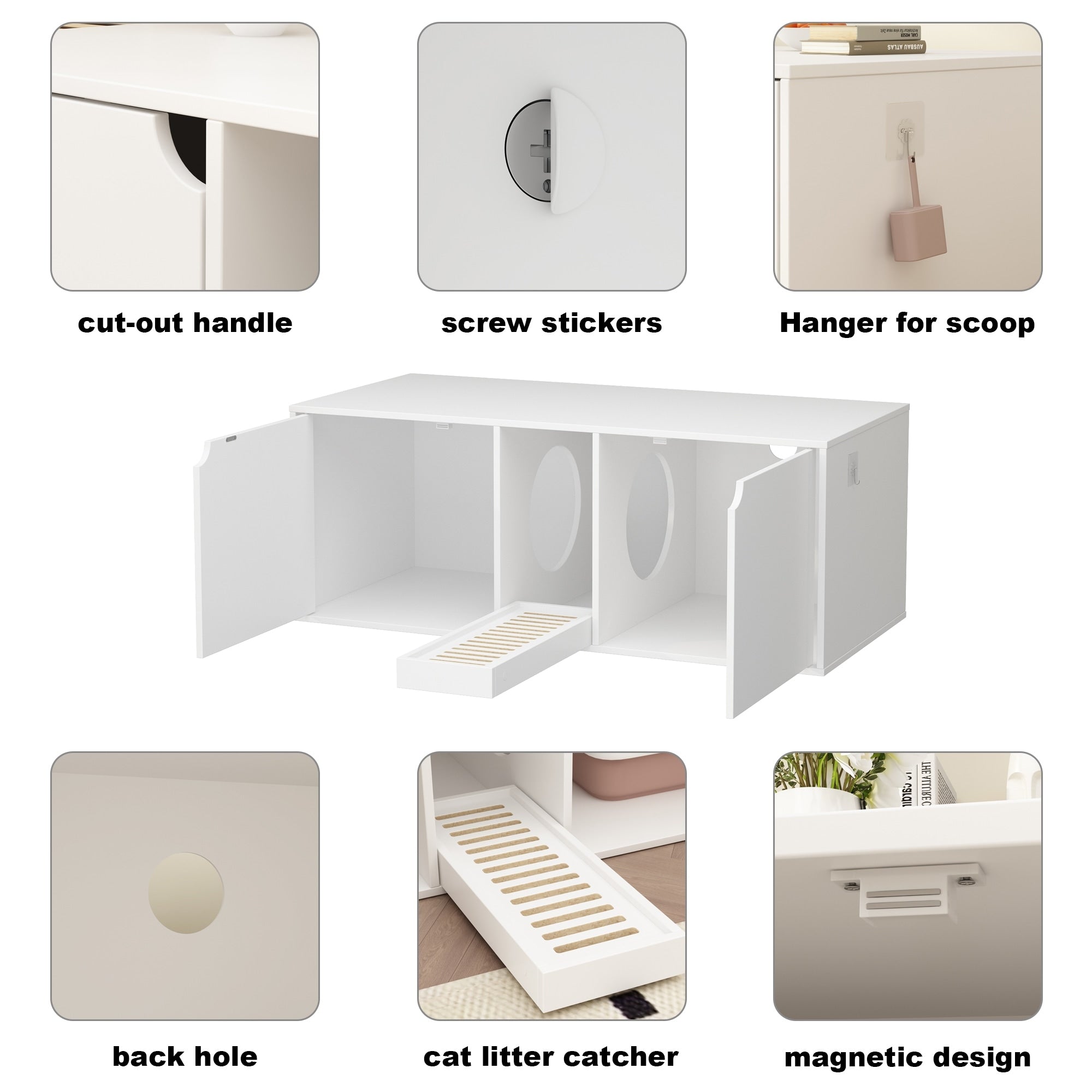 Dual-Compartment Cat Litter Box Enclosure Multi-Functional Furniture