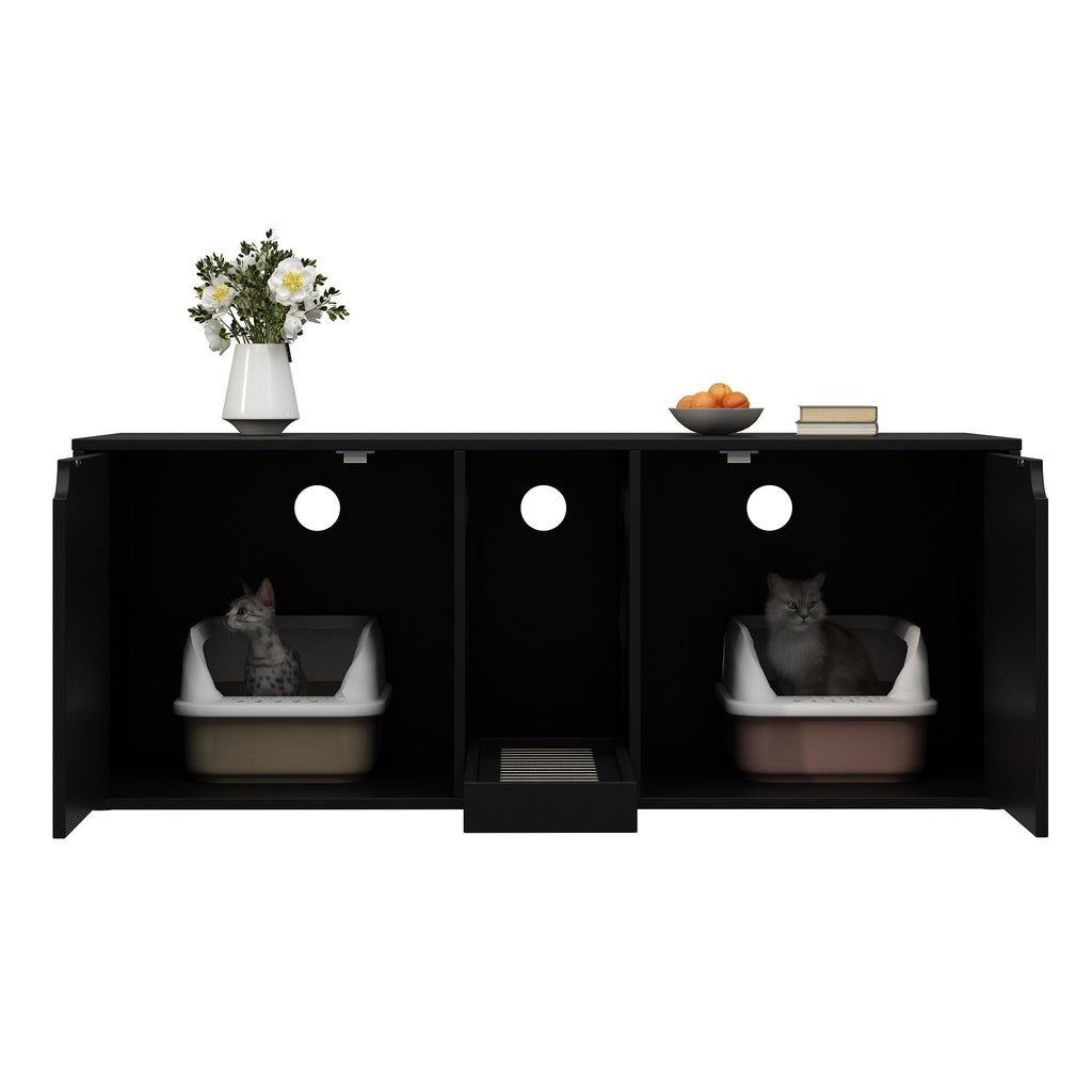 Dual-Compartment Cat Litter Box Enclosure Multi-Functional Furniture