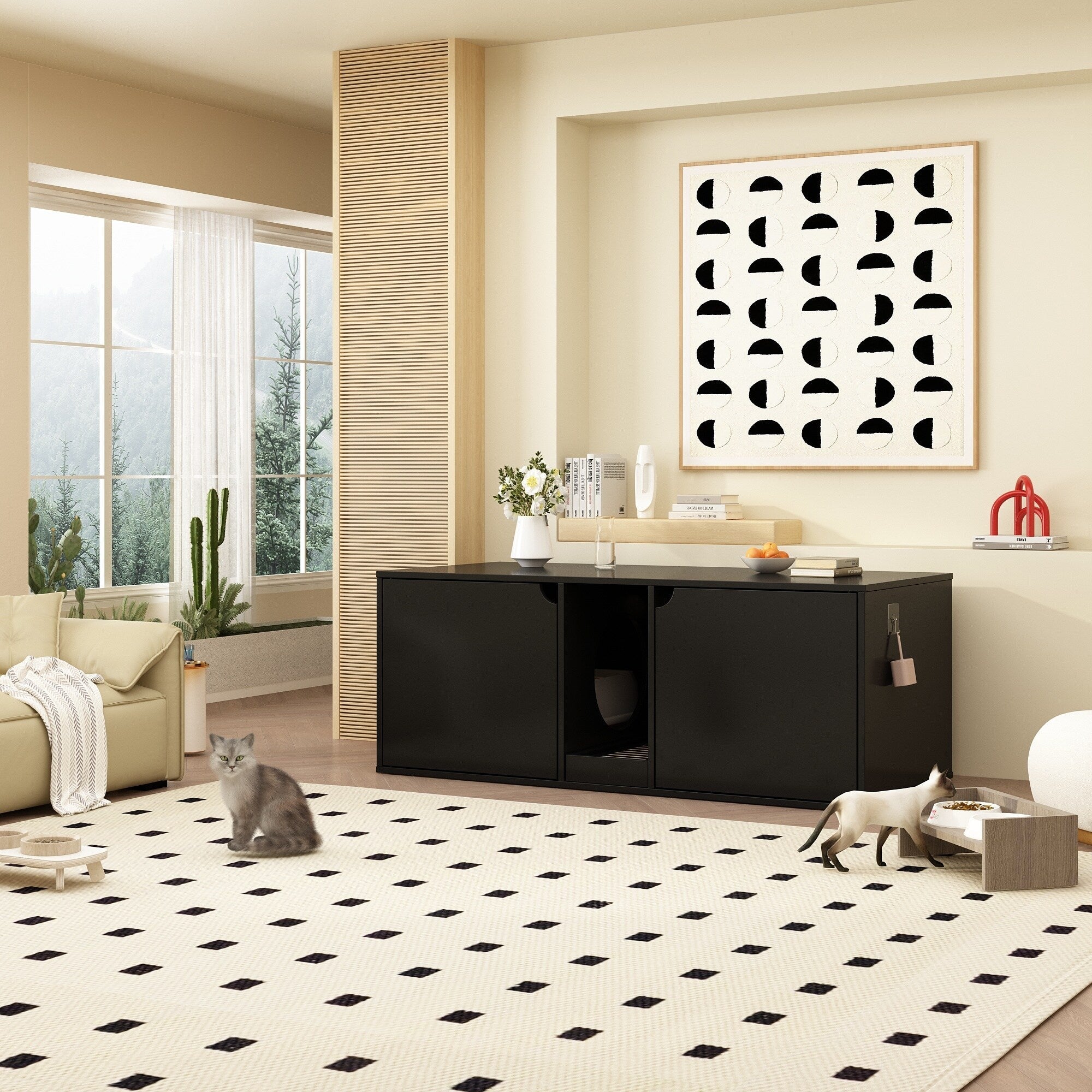 Dual-Compartment Cat Litter Box Enclosure Multi-Functional Furniture