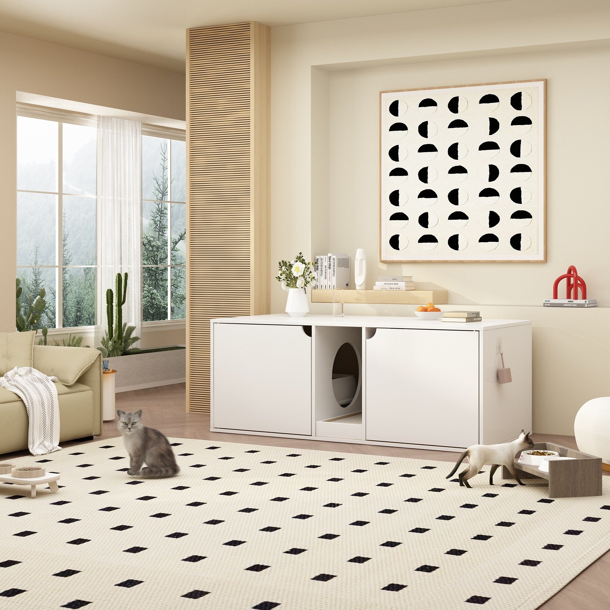 Dual-Compartment Cat Litter Box Enclosure Multi-Functional Furniture