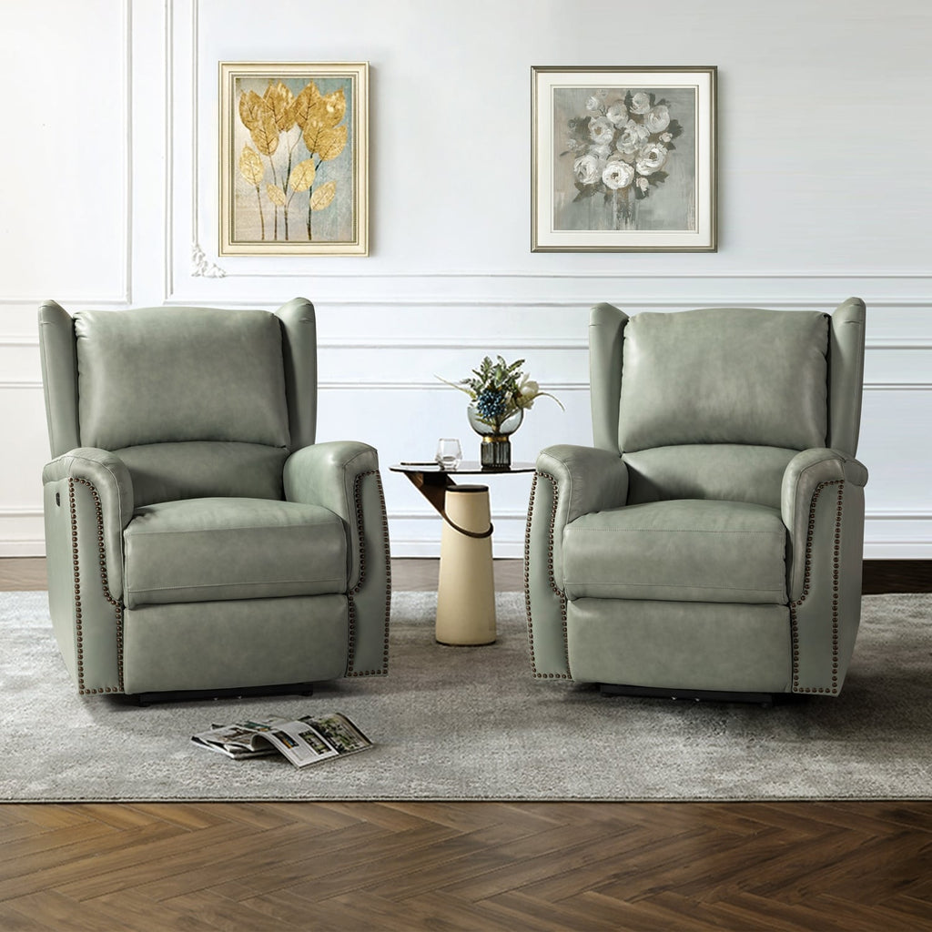 Fauteuil inclinable électrique Eduardo en cuir véritable avec port USB (lot de 2)