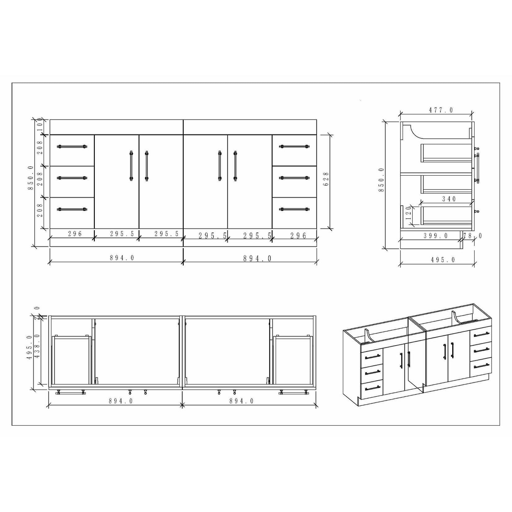 Meuble-lavabo autoportant Eliza de 72 po avec double vasque