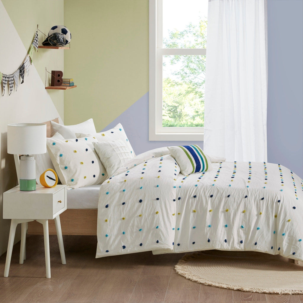 Ensley Cotton Jacquard Pom Pom Comforter Set by Intelligent Design Kids