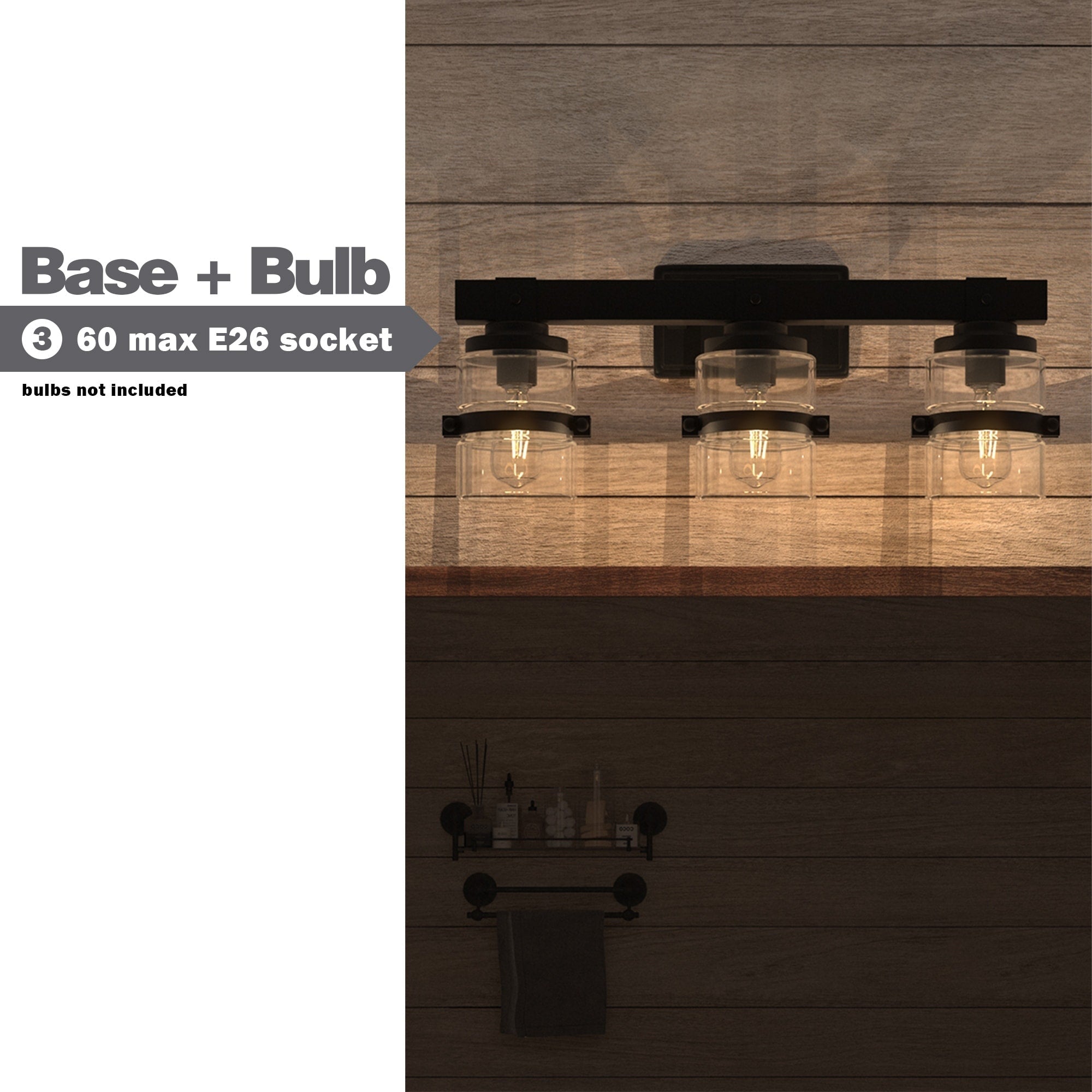 ExBrite Farmhouse 3-lights Bathroom Dimmable Iron Black Vanity Lights Wall Sconces