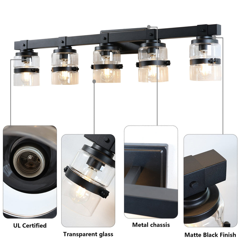 ExBrite Farmhouse 3-lights Bathroom Dimmable Iron Black Vanity Lights Wall Sconces