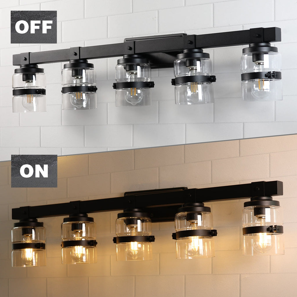 ExBrite Farmhouse 3-lights Bathroom Dimmable Iron Black Vanity Lights Wall Sconces