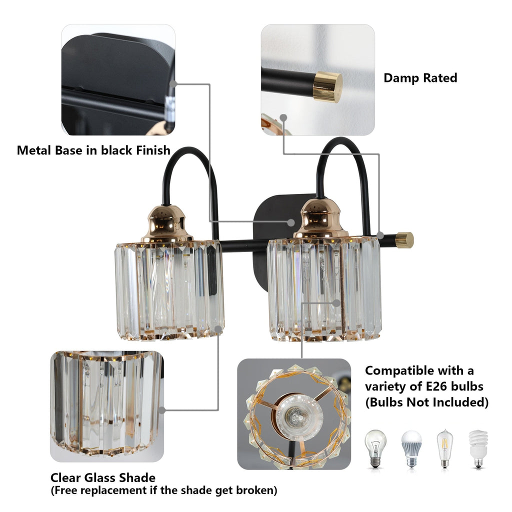 ExBrite Modern Rose Gold 1/2/3/4/5-light Bathroom Dimmable Crystal Vanity Lights Wall Sconces