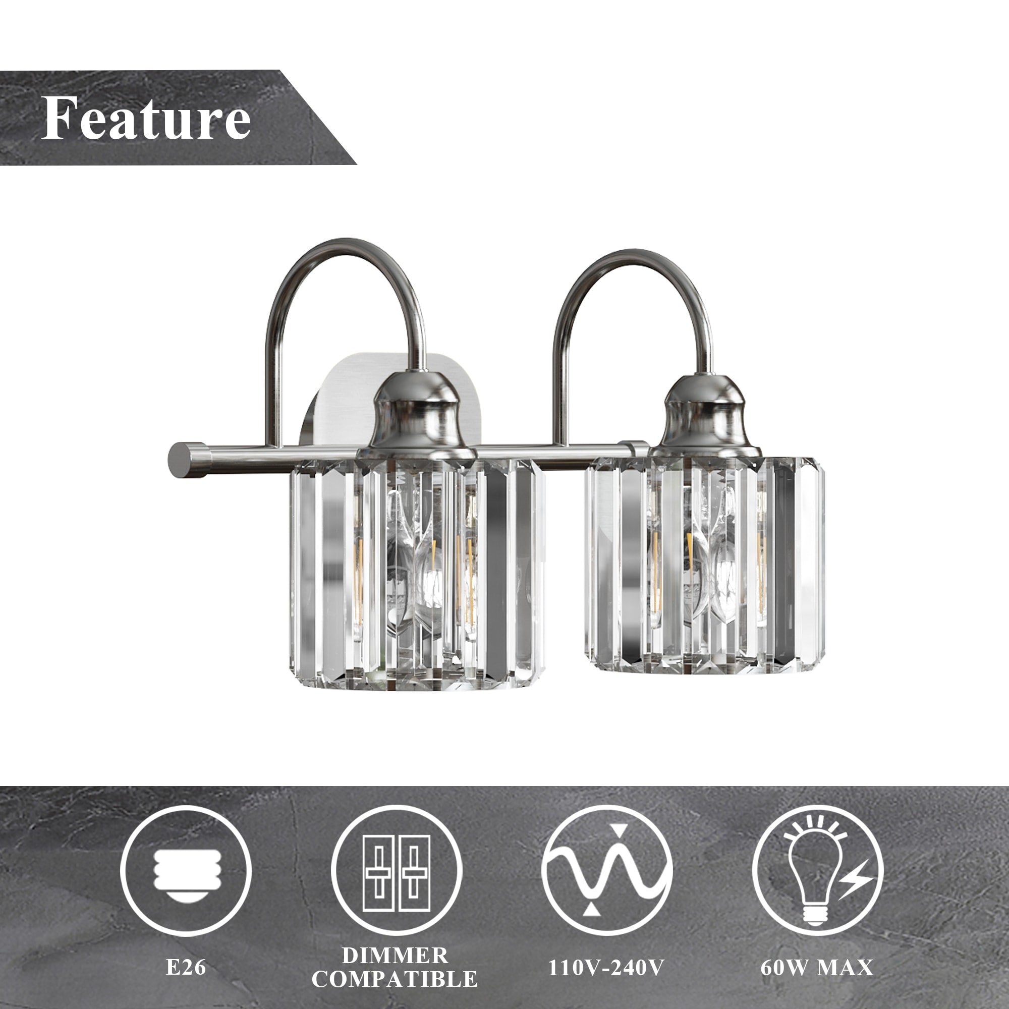 ExBrite Modern Rose Gold 1/2/3/4/5-light Bathroom Dimmable Crystal Vanity Lights Wall Sconces