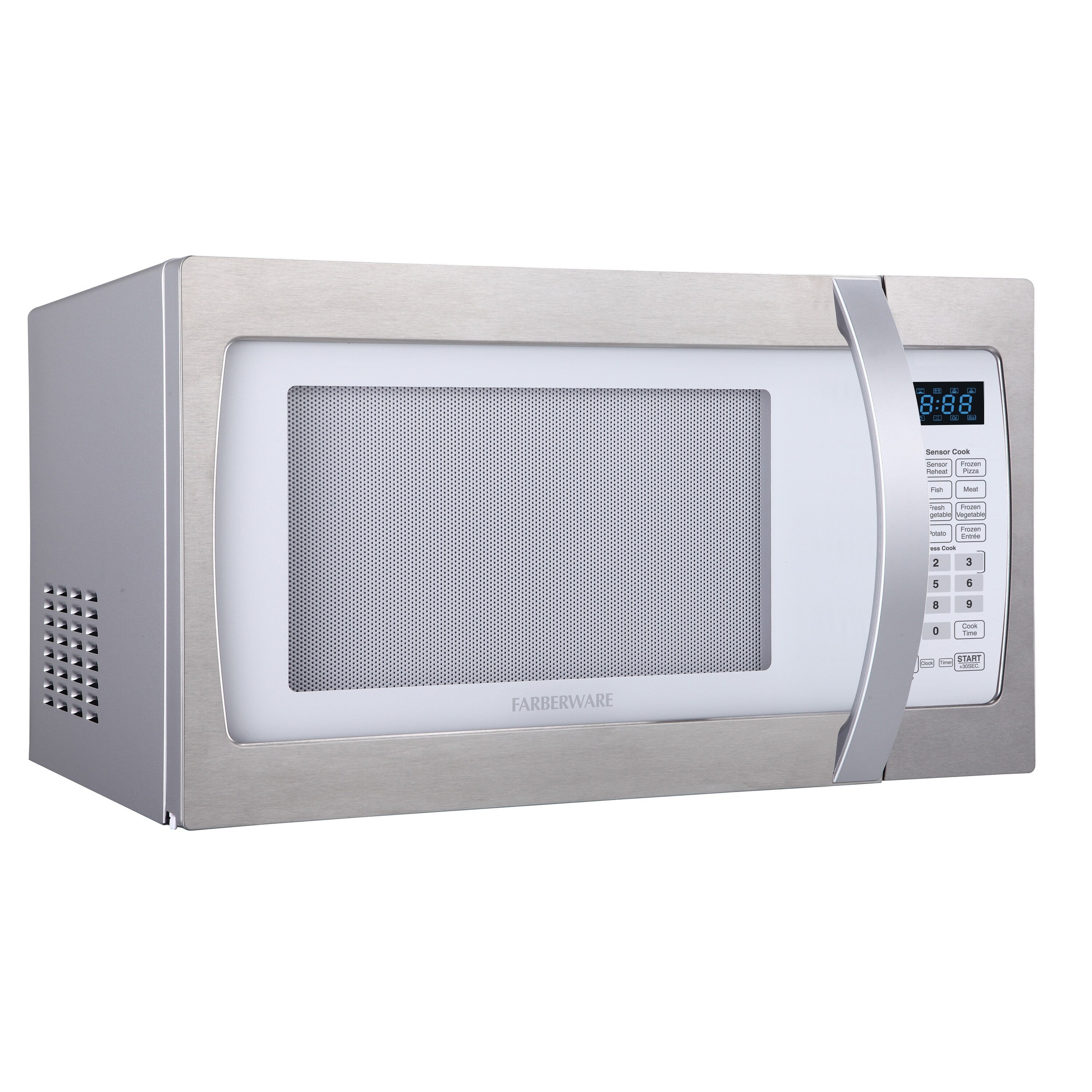 Four à micro-ondes Farberware Professional de 1,3 pi³ et 1 100 W avec cuisson par capteur intelligent, blanc et platine