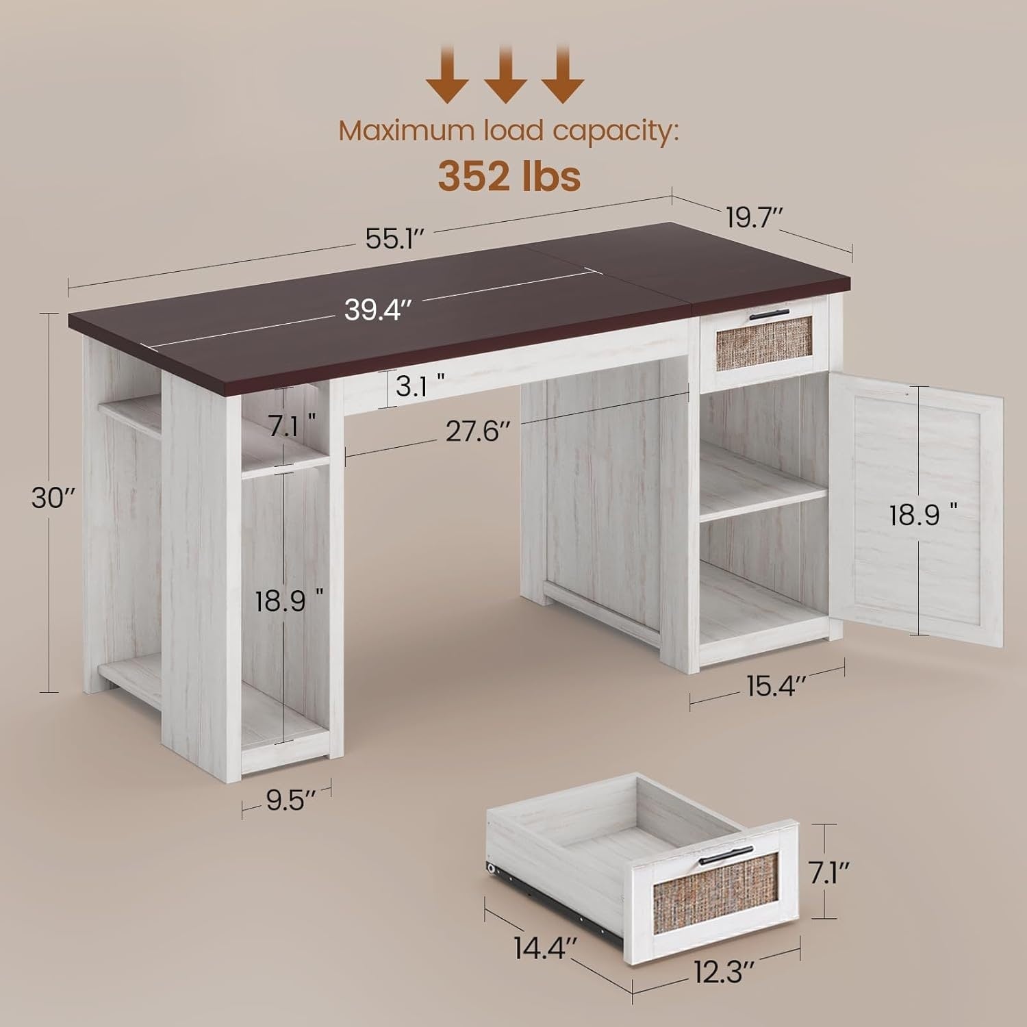 Bureau de direction de ferme Bureau à domicile Tiroir de classement Support d'écran Prise de courant