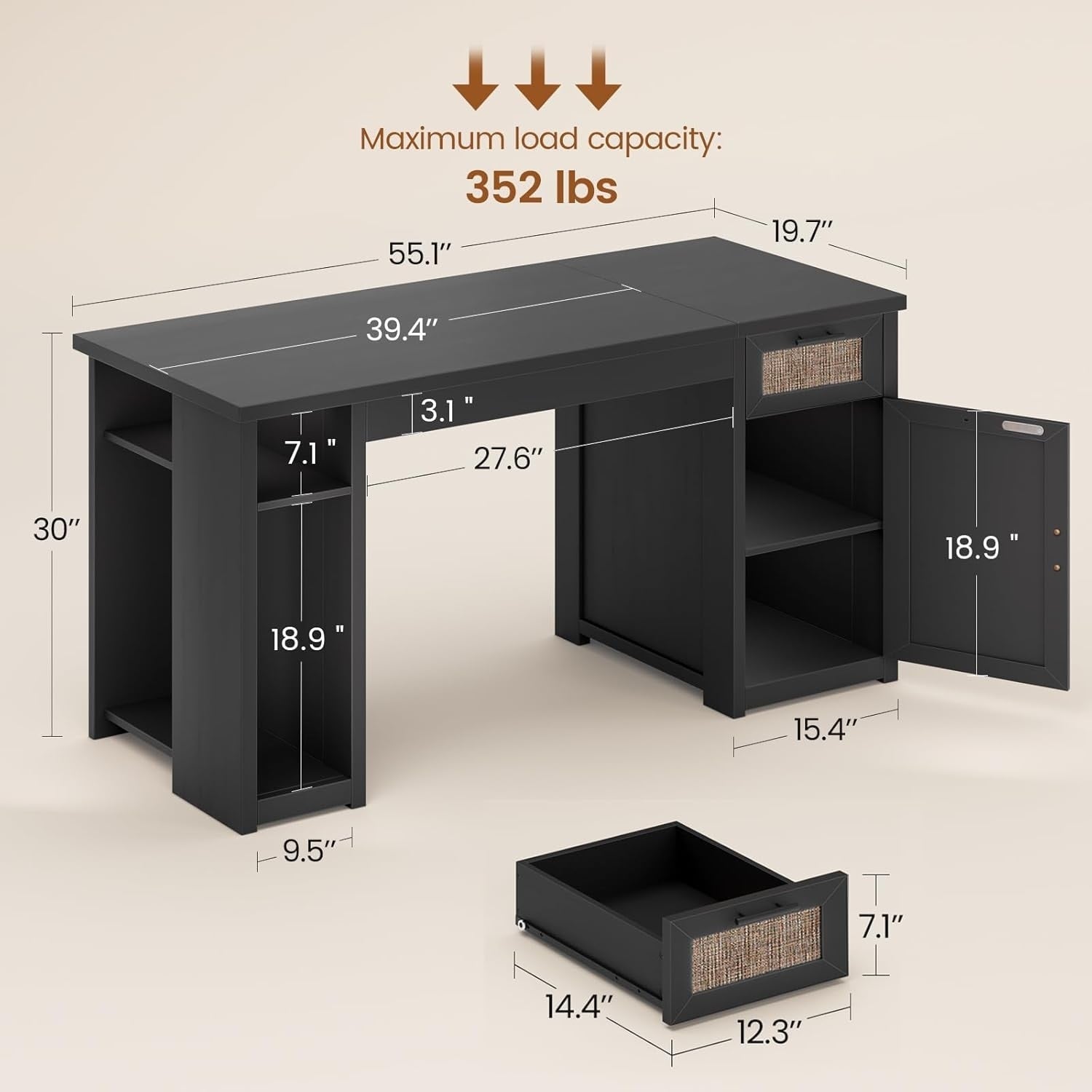 Bureau de direction de ferme Bureau à domicile Tiroir de classement Support d'écran Prise de courant