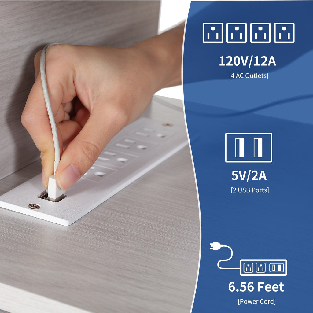 Meuble TV Farmhouse pouvant accueillir jusqu'à 65 téléviseurs avec portes et étagères ouvertes Console multimédia Prise de courant