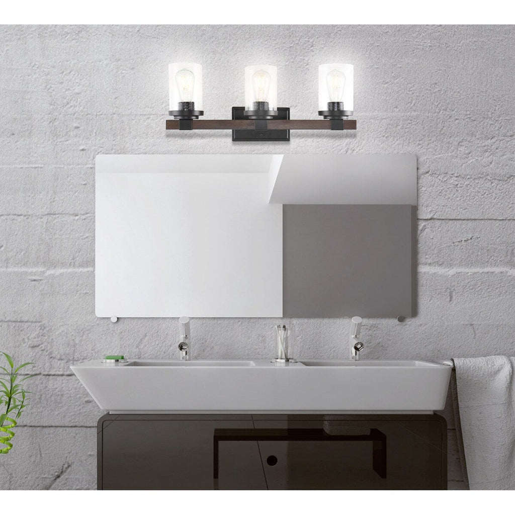 Ferme Iron/Seeded Glass Rustic Farmhouse LED Vanity Light, by JONATHAN Y