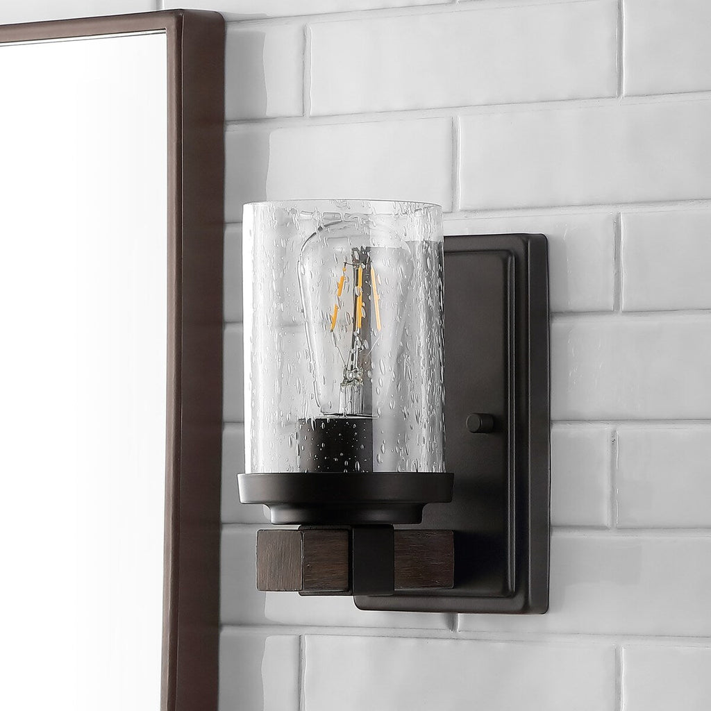 Ferme Iron/Seeded Glass Rustic Farmhouse LED Vanity Light, by JONATHAN Y