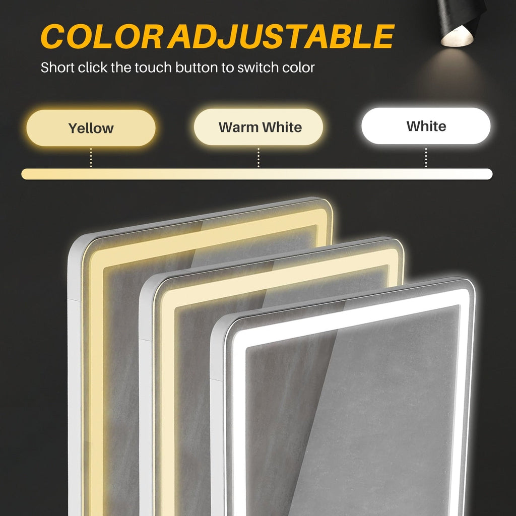 Miroir de sol avec éclairage LED, miroir pleine longueur 64 x 21 avec support, miroir suspendu, miroir mural, miroir intégral