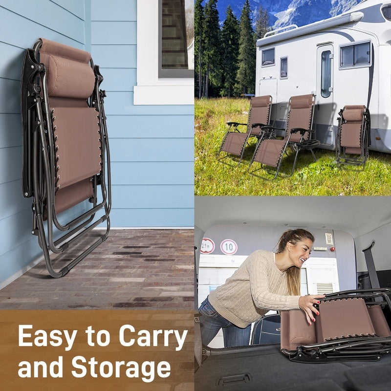 Outdoor Lawn Folding Zero Gravity Chaise Recliners (Set of 2)