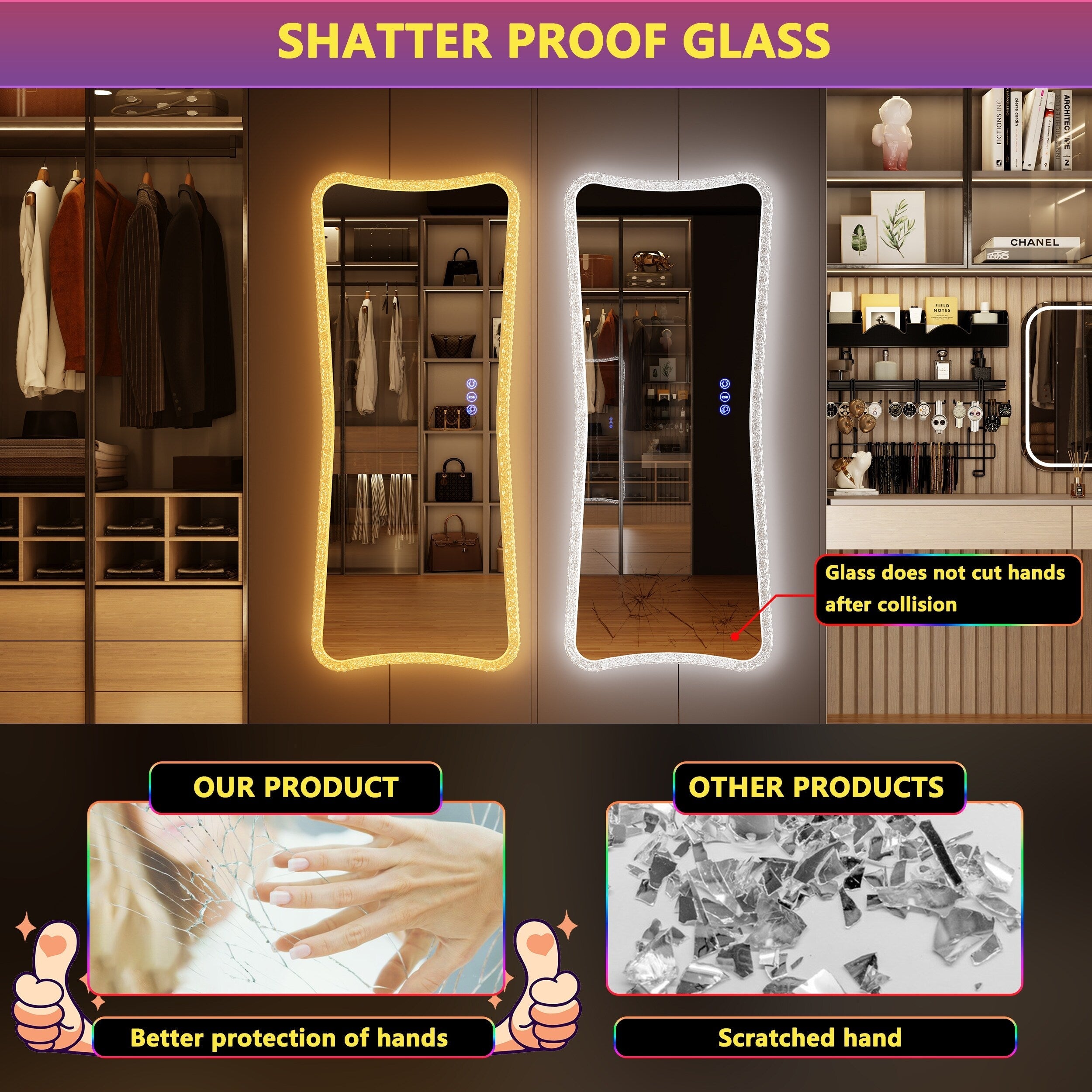 Miroir pleine longueur avec lumières RVB - Blanc