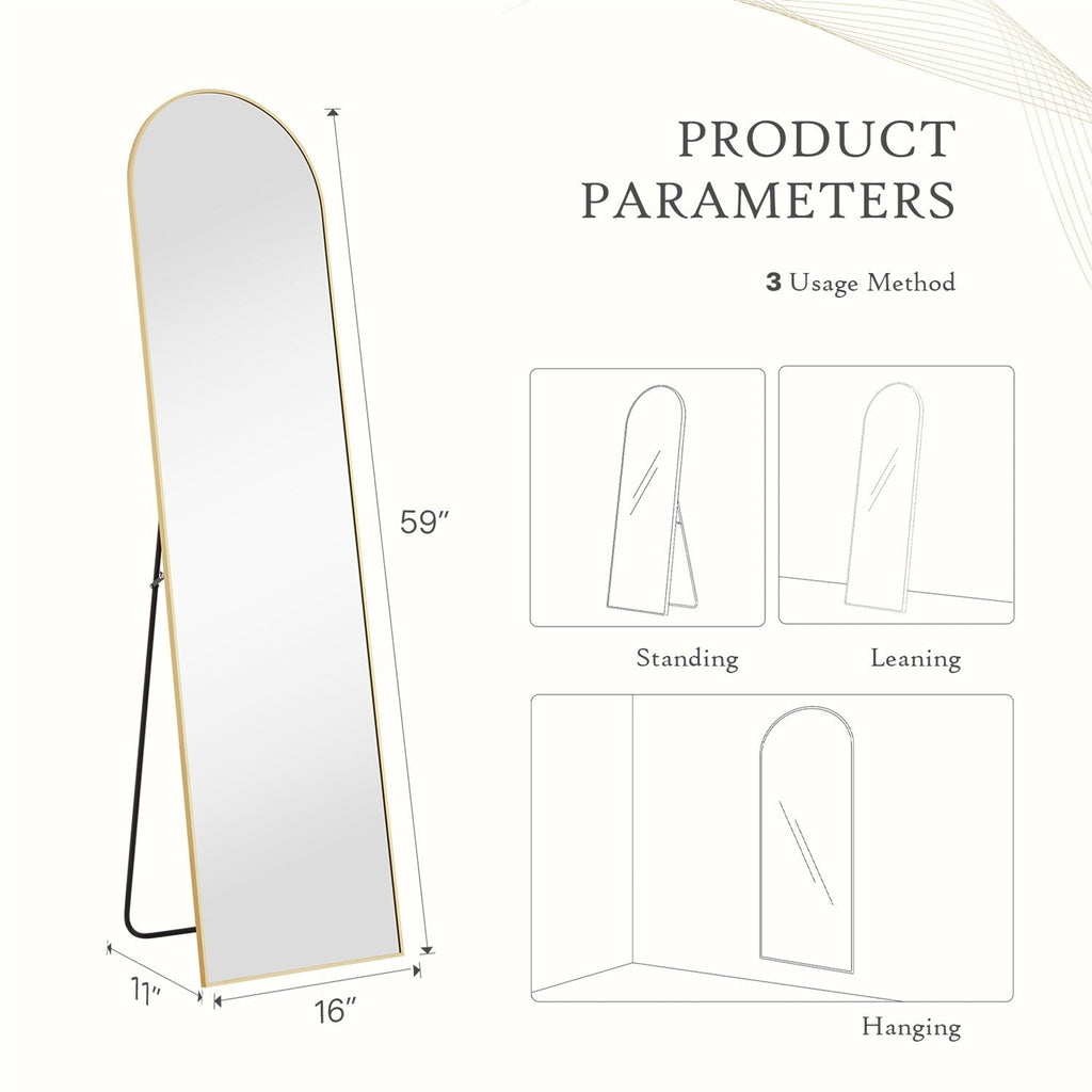 Full Length Mirror with Stand, Floor Mirror with Aluminum Alloy Frame for Bedroom, Standing Full Body Mirror for Wall, Cloakroom