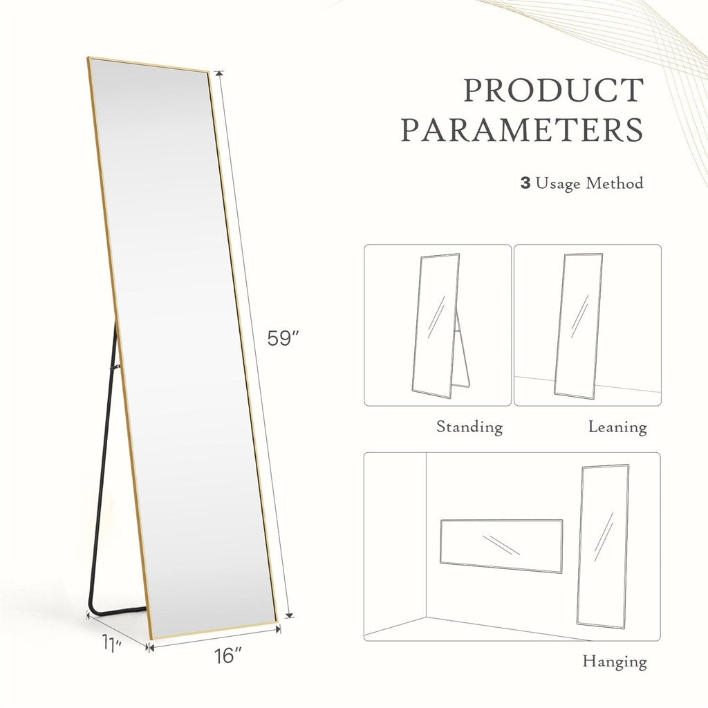 Full Length Mirror with Stand, Floor Mirror with Aluminum Alloy Frame for Bedroom, Standing Full Body Mirror for Wall, Cloakroom