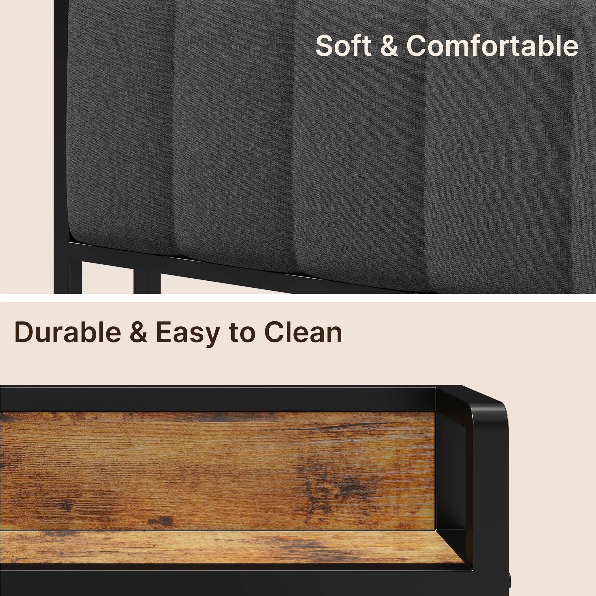 Cadre de lit plateforme en métal pour lit simple, double, queen ou king size avec tête de lit rembourrée et rangement