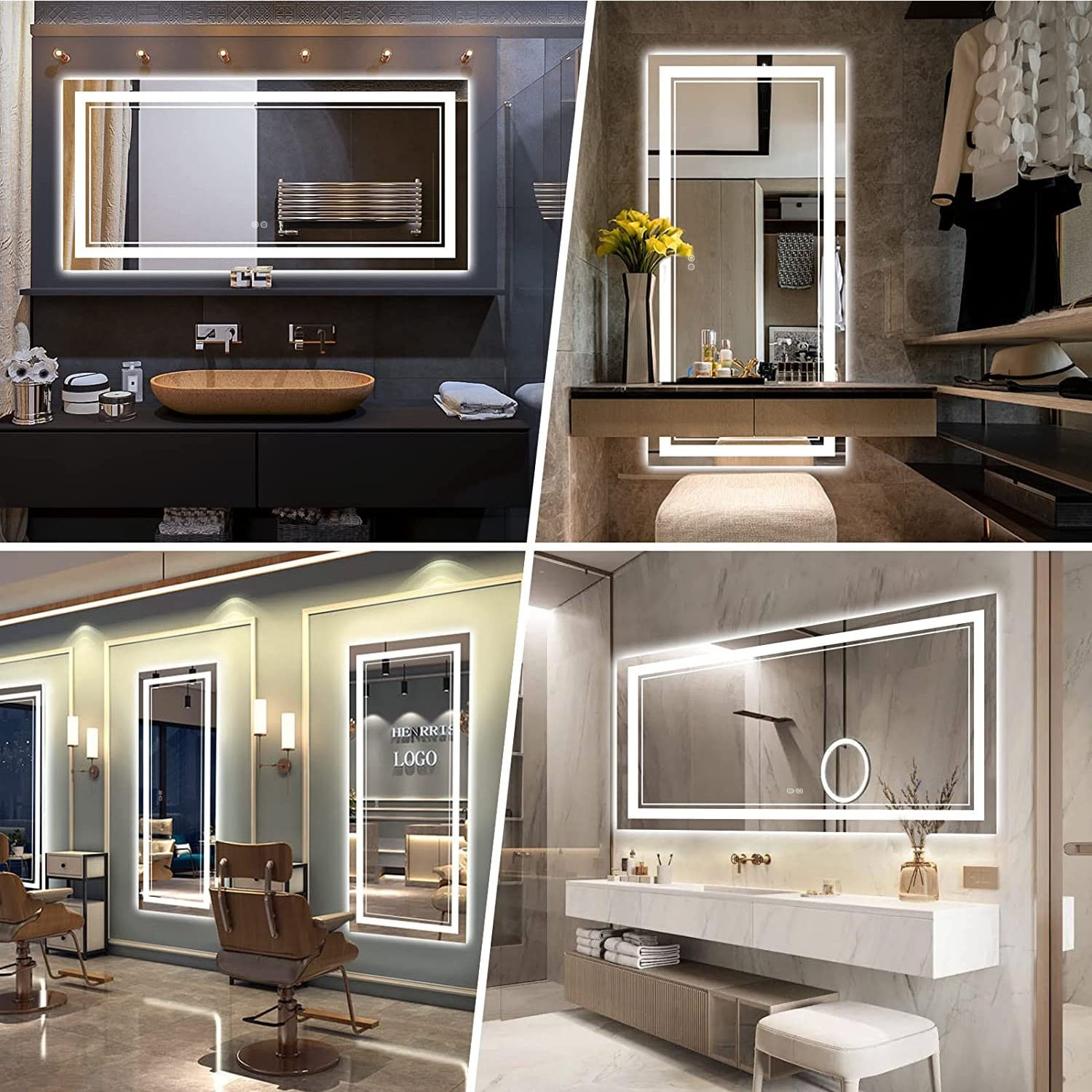 Full Size Front & Back LED Lighted Anti-fog Tempered Glass Wall Bathroom Vanity Mirror