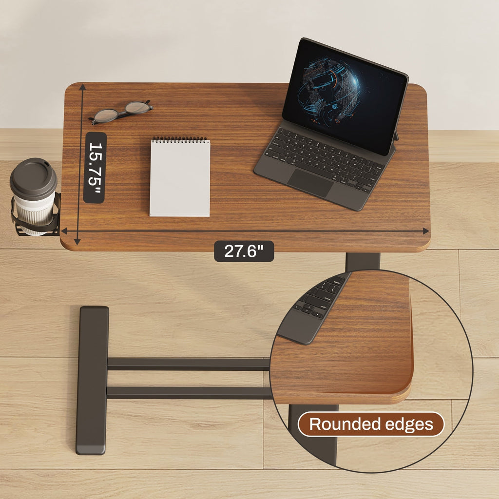 FunniHomi 28/32 Movable Overbed Table Height Adjustable Computer Desk with Wheels, White/Black Laptop Table for Bed and Sofa