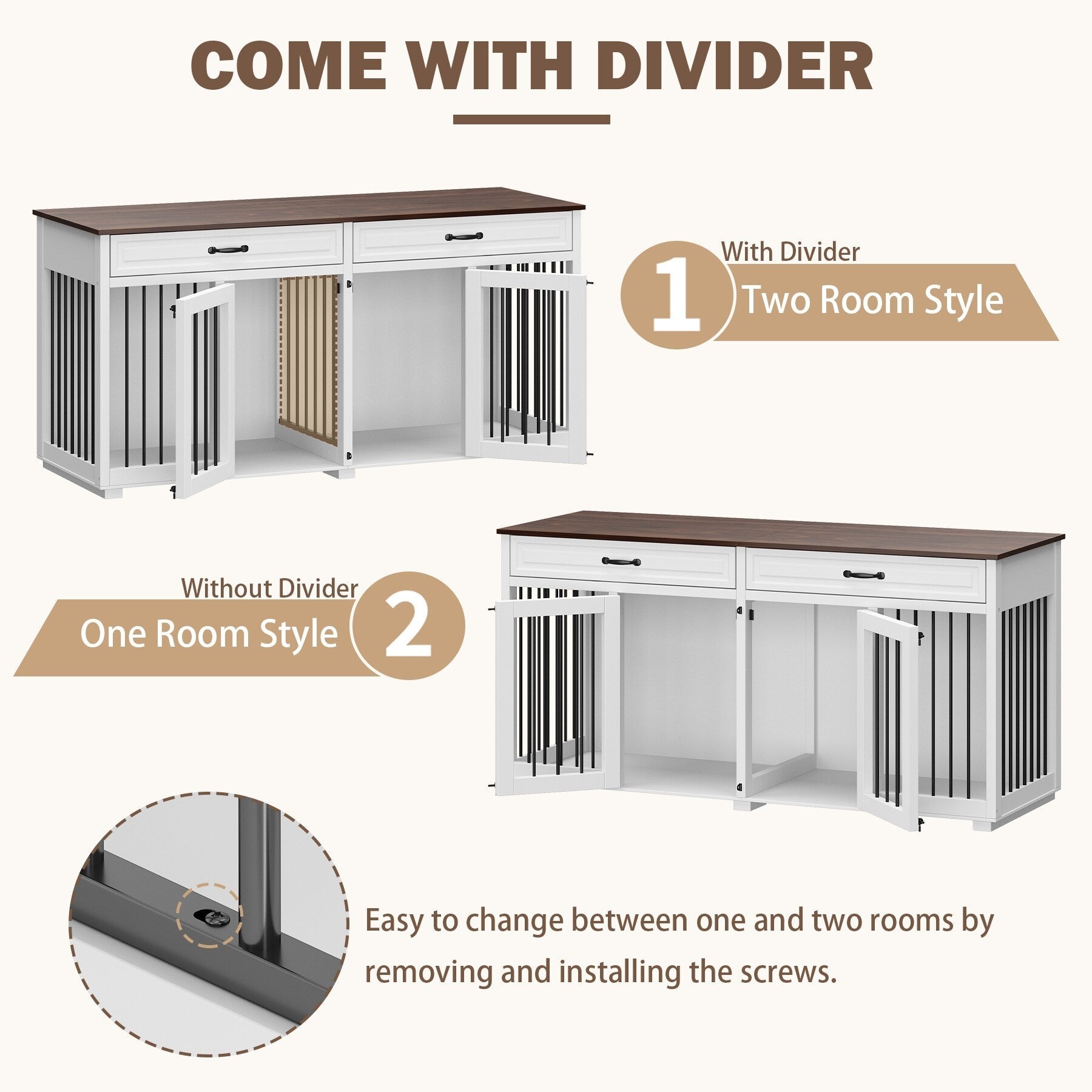 Cage pour chien de style meuble, niche en bois de 64,5 pouces pour grand chien