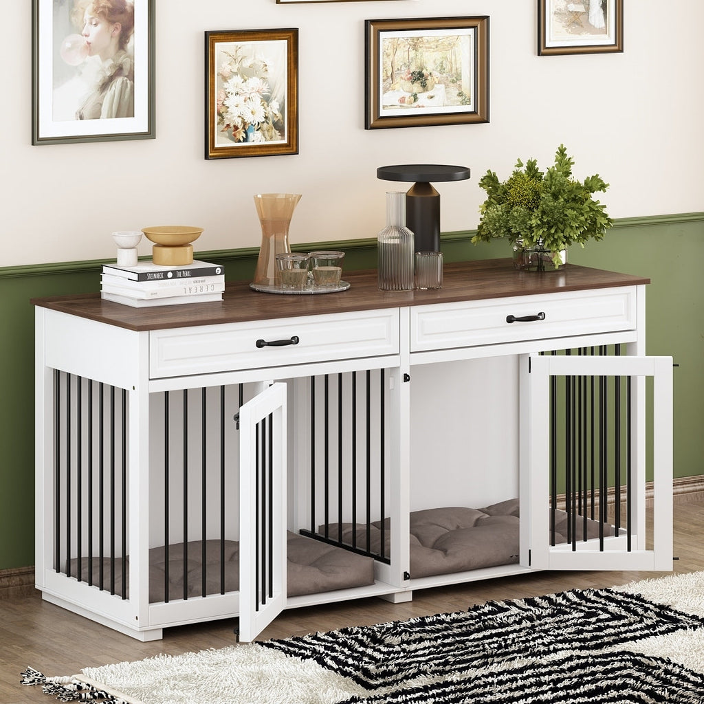 Cage pour chien de style meuble, niche en bois de 64,5 pouces pour grand chien