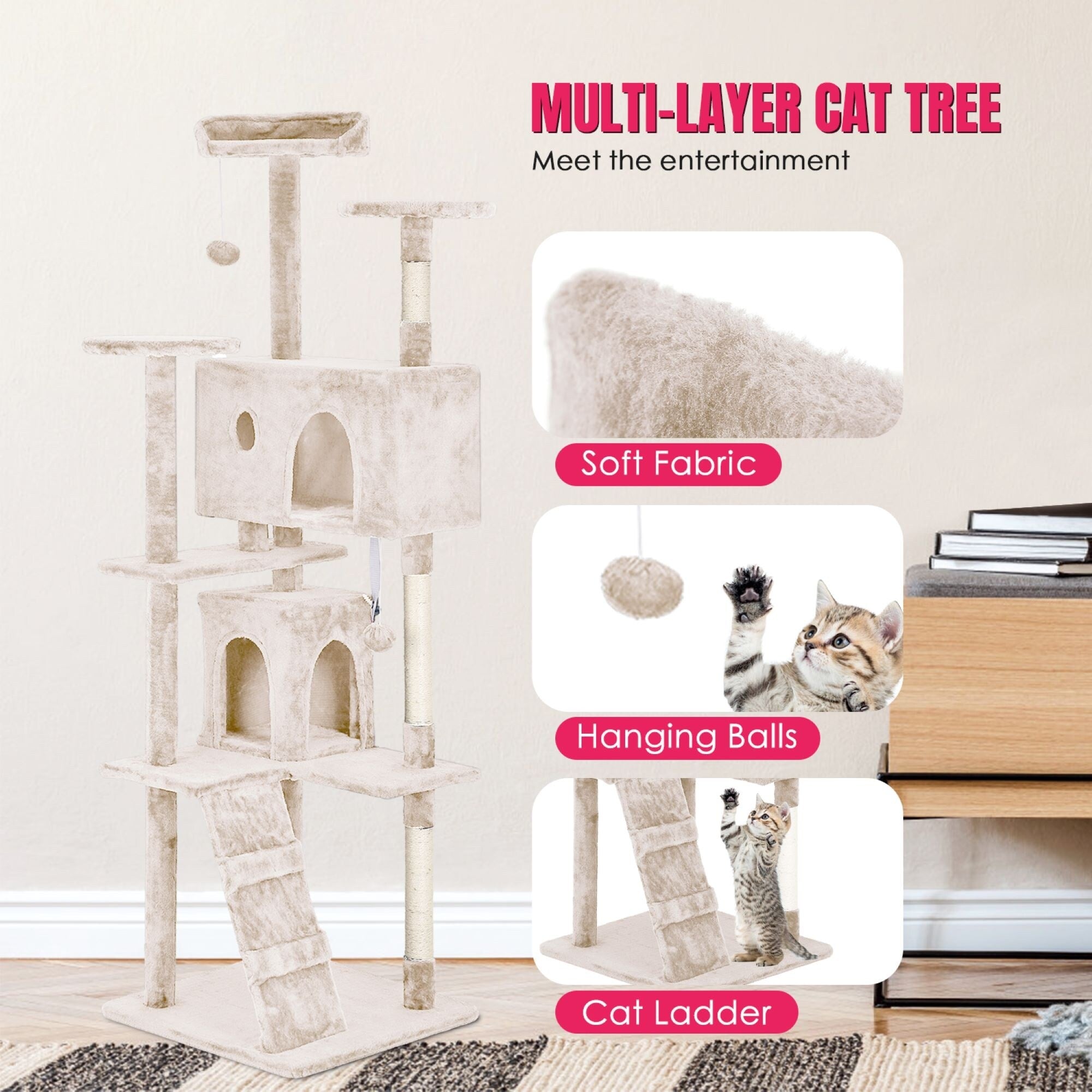 Arbre à chat Furniture of America à plusieurs niveaux avec échelle, plateformes et niches