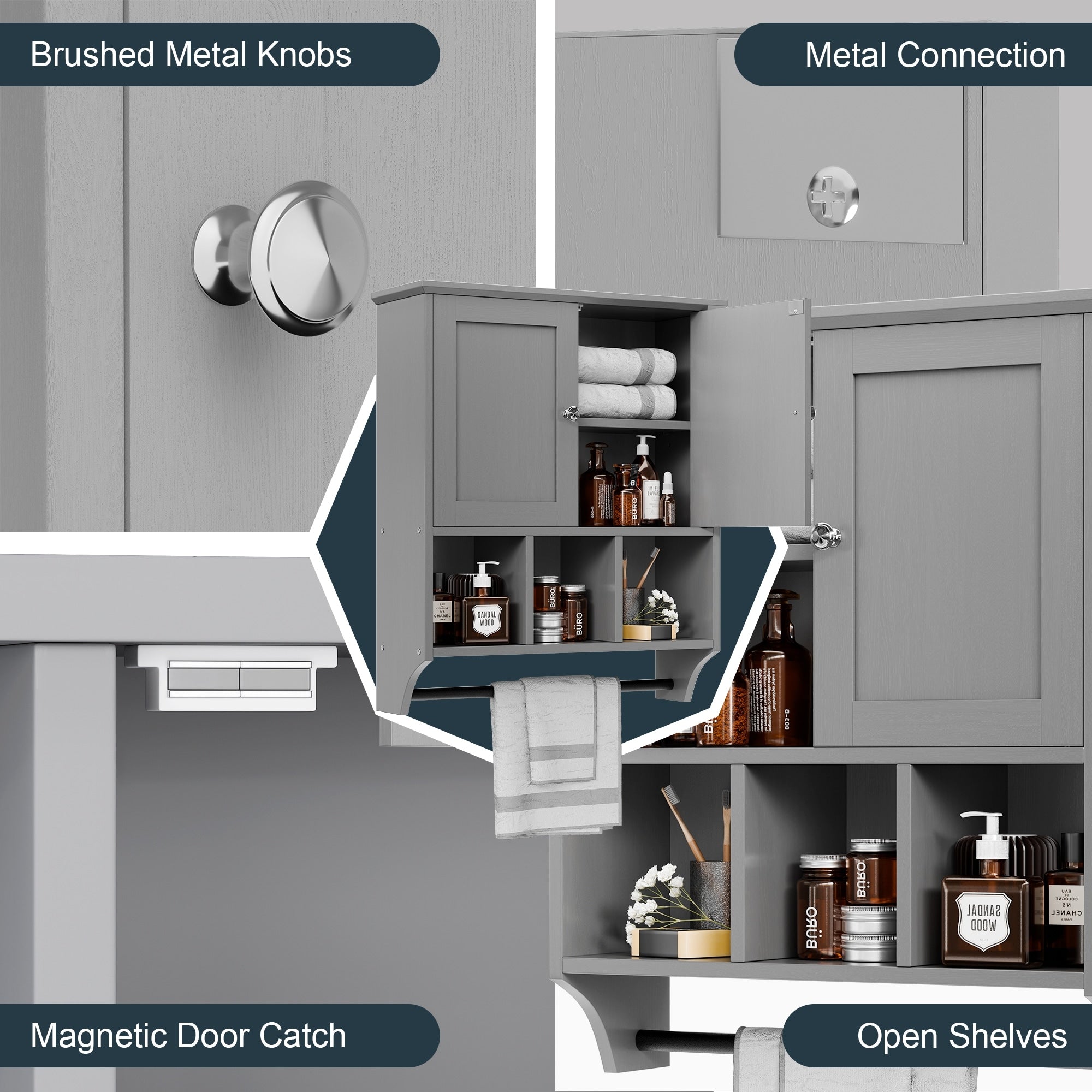 Futzca Bathroom Cabinet Wall Mounted, Storage Cabinet with Doors and Shelves