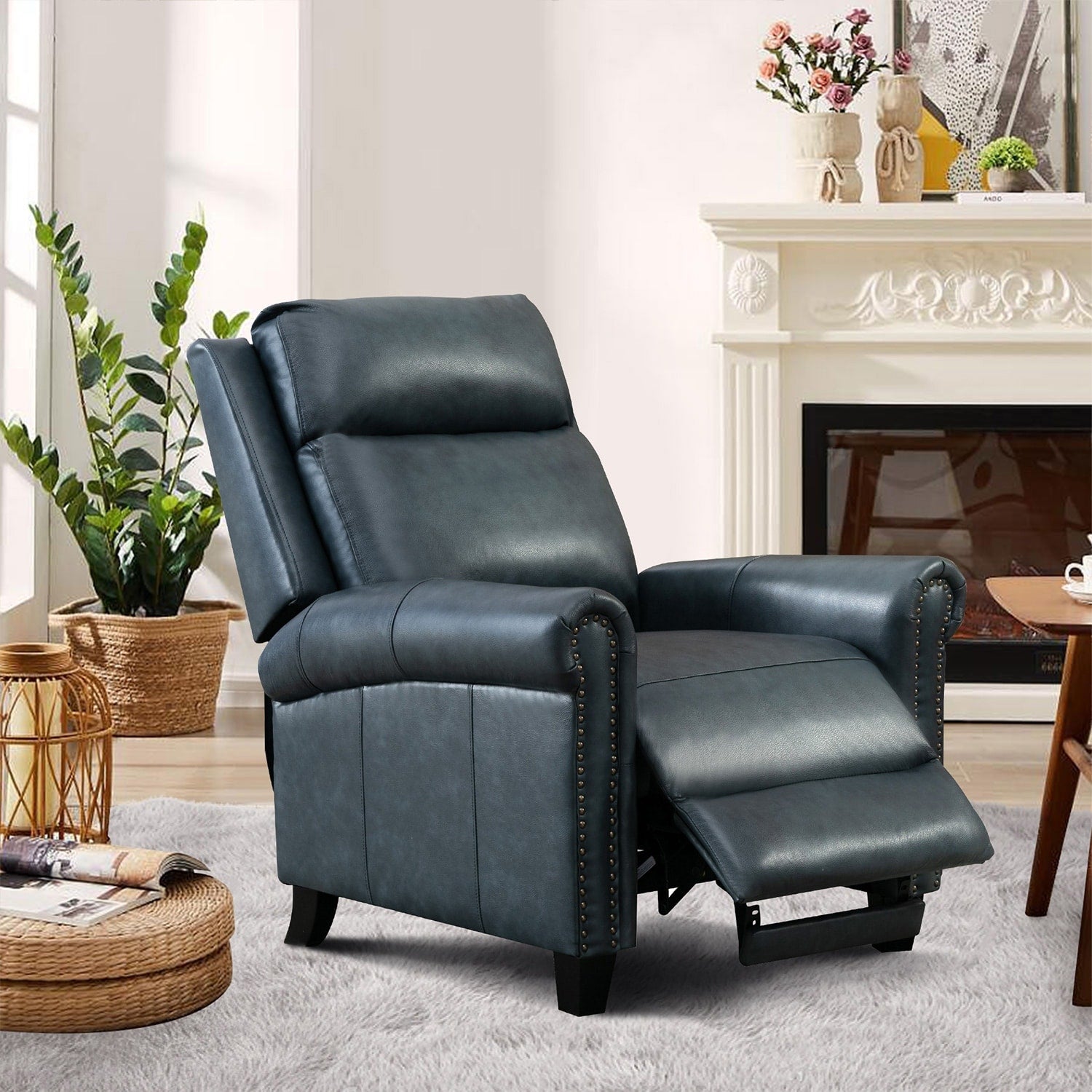 Genuine Leather Push Back Recliner Chair with Comfortable Arms and Back