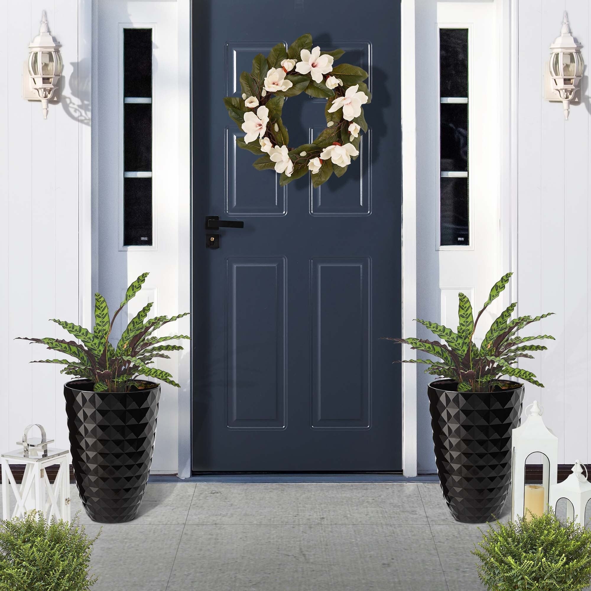 Glitzhome 19.75 H Eco-Friendly Oversized Faux Ceramic Diamond Textured Tall Planter Porch Flowerpot (Set of 2)