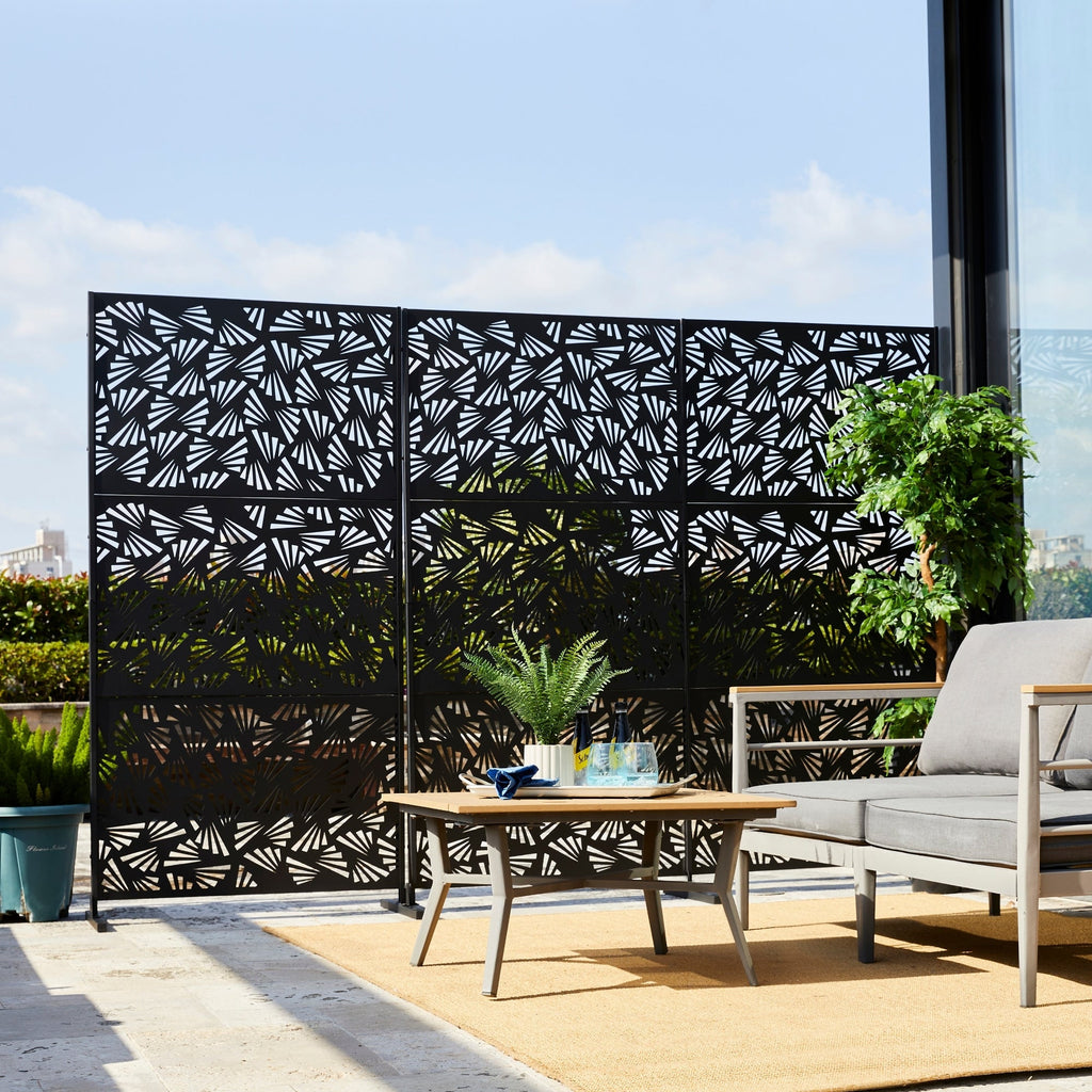 Paravent de confidentialité à 3 panneaux galvanisé à motifs floraux de 6 pieds de Glitzhome