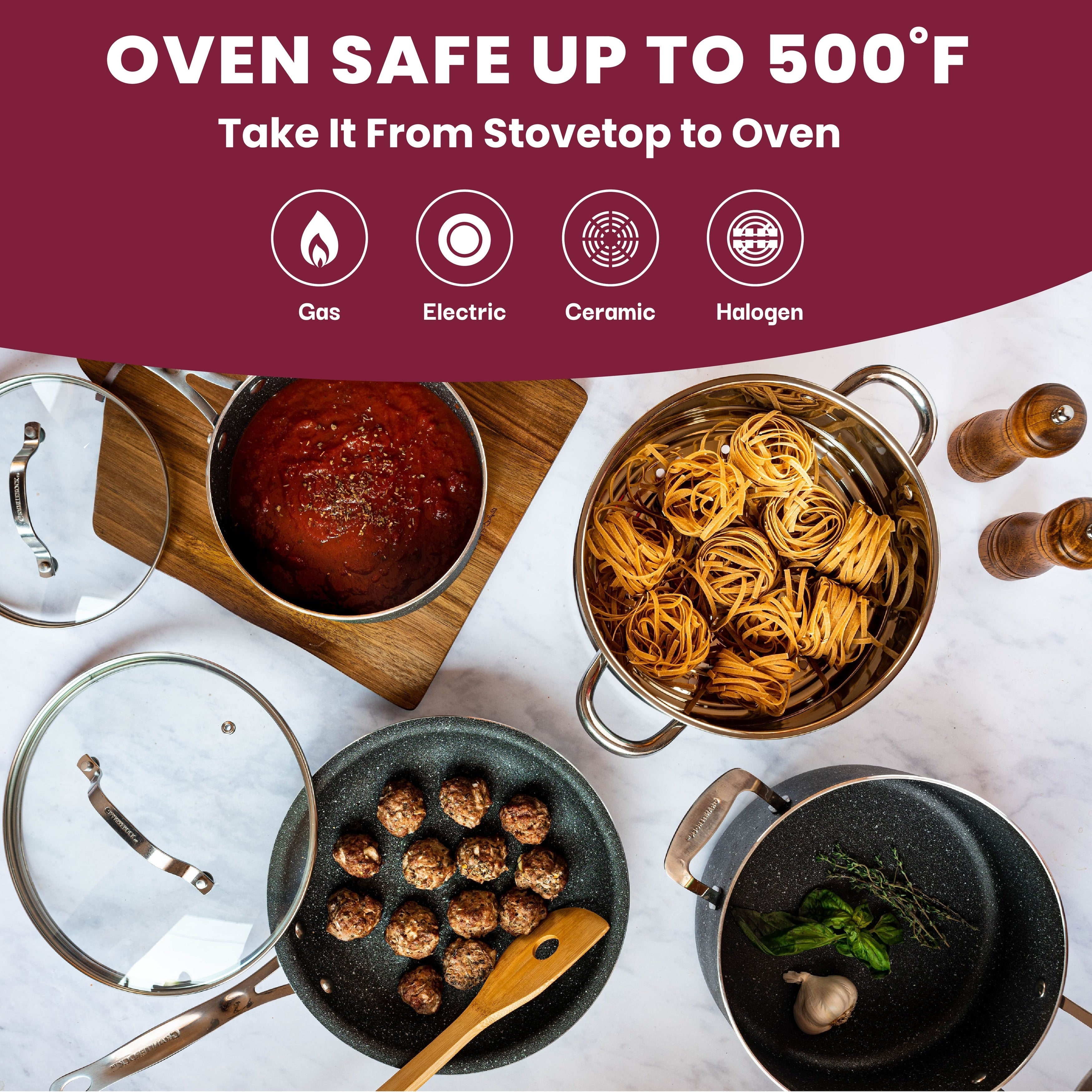 Ensemble de 20 casseroles et poêles antiadhésives Granitestone, ustensiles de cuisine et de pâtisserie