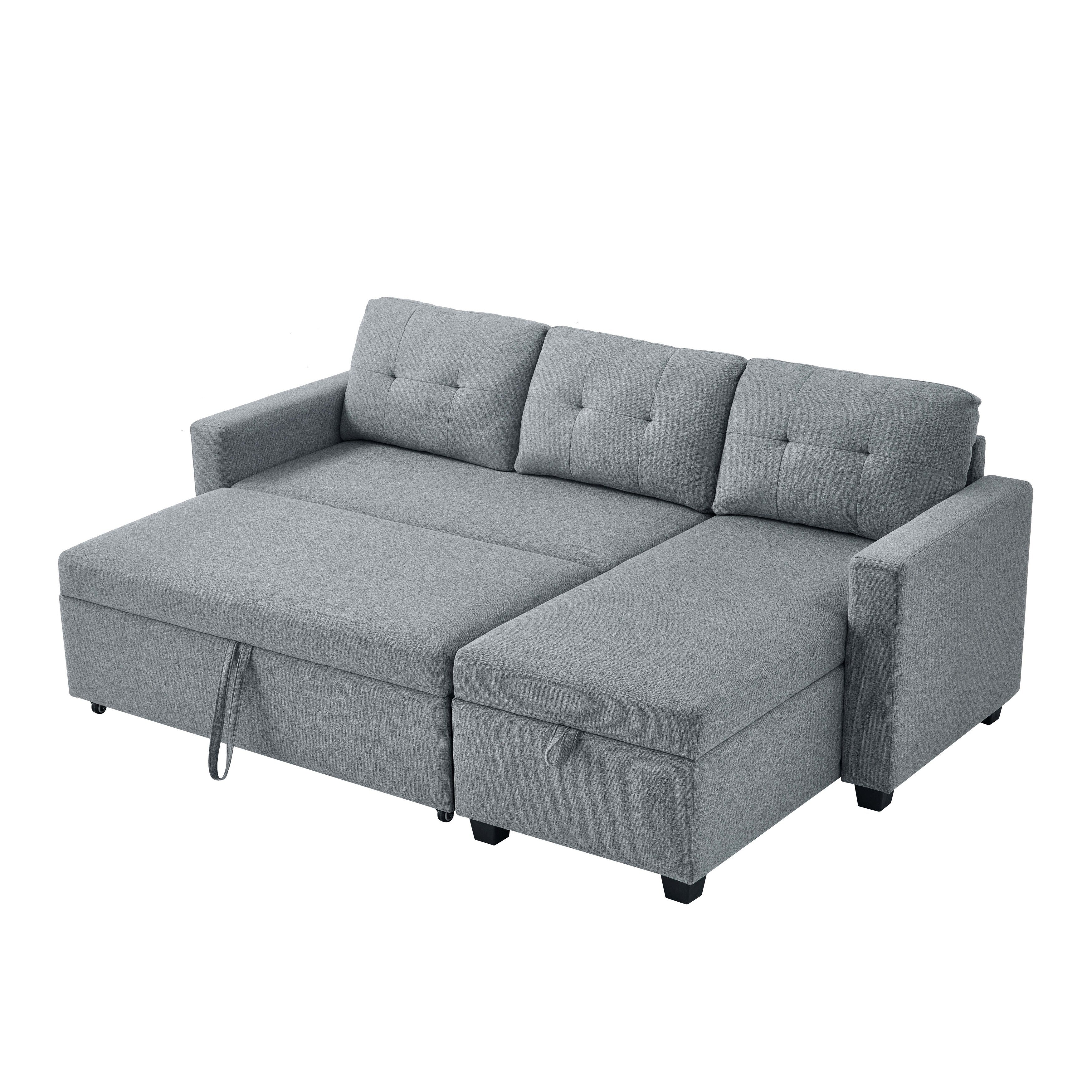 Grey 81.5'' Linen Convertible Sleeper Sofa with Reversible Storage Chaise