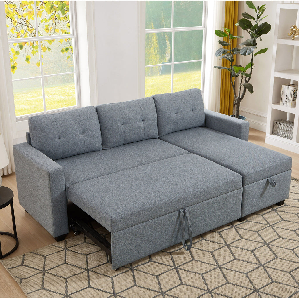 Grey 81.5'' Linen Convertible Sleeper Sofa with Reversible Storage Chaise