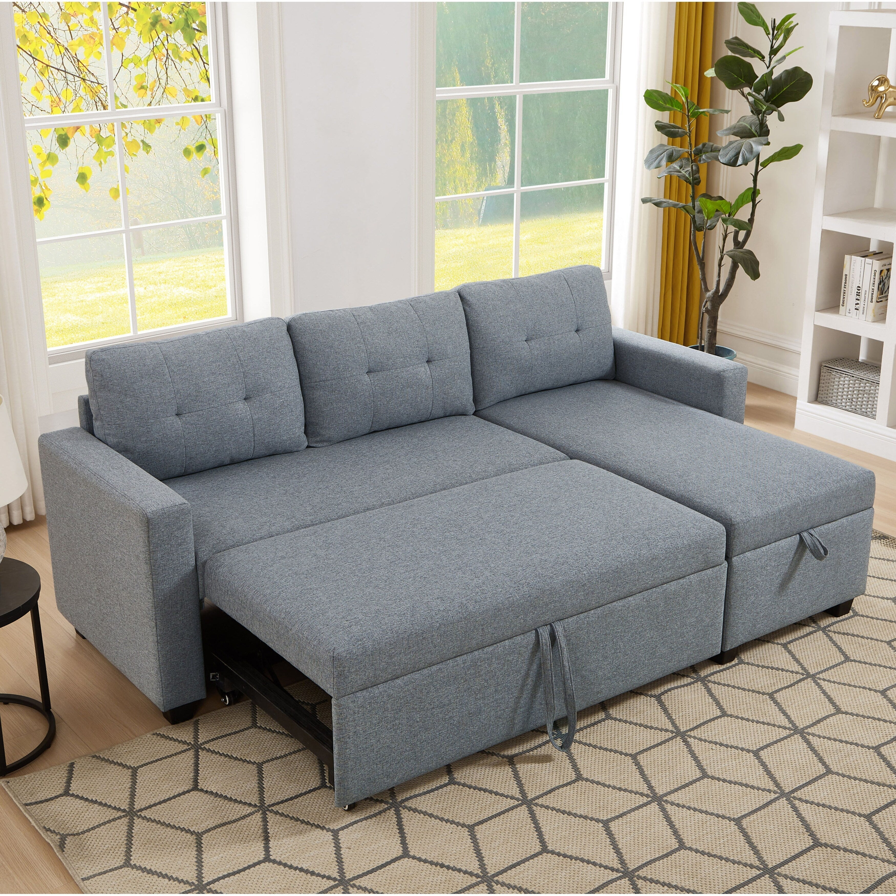 Grey 81.5'' Linen Convertible Sleeper Sofa with Reversible Storage Chaise