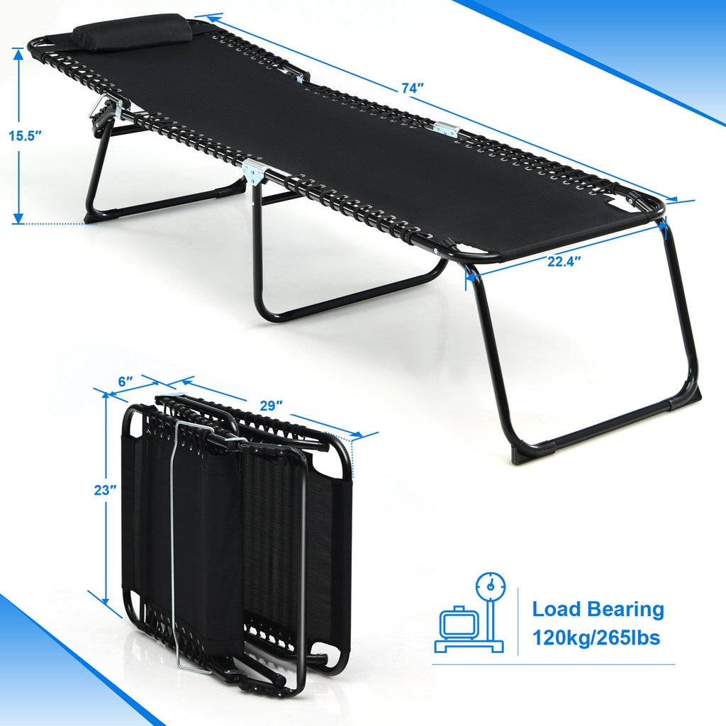 Gymax Folding Beach Lounger Chaise Lounge Chair w/ Pillow 4-Level