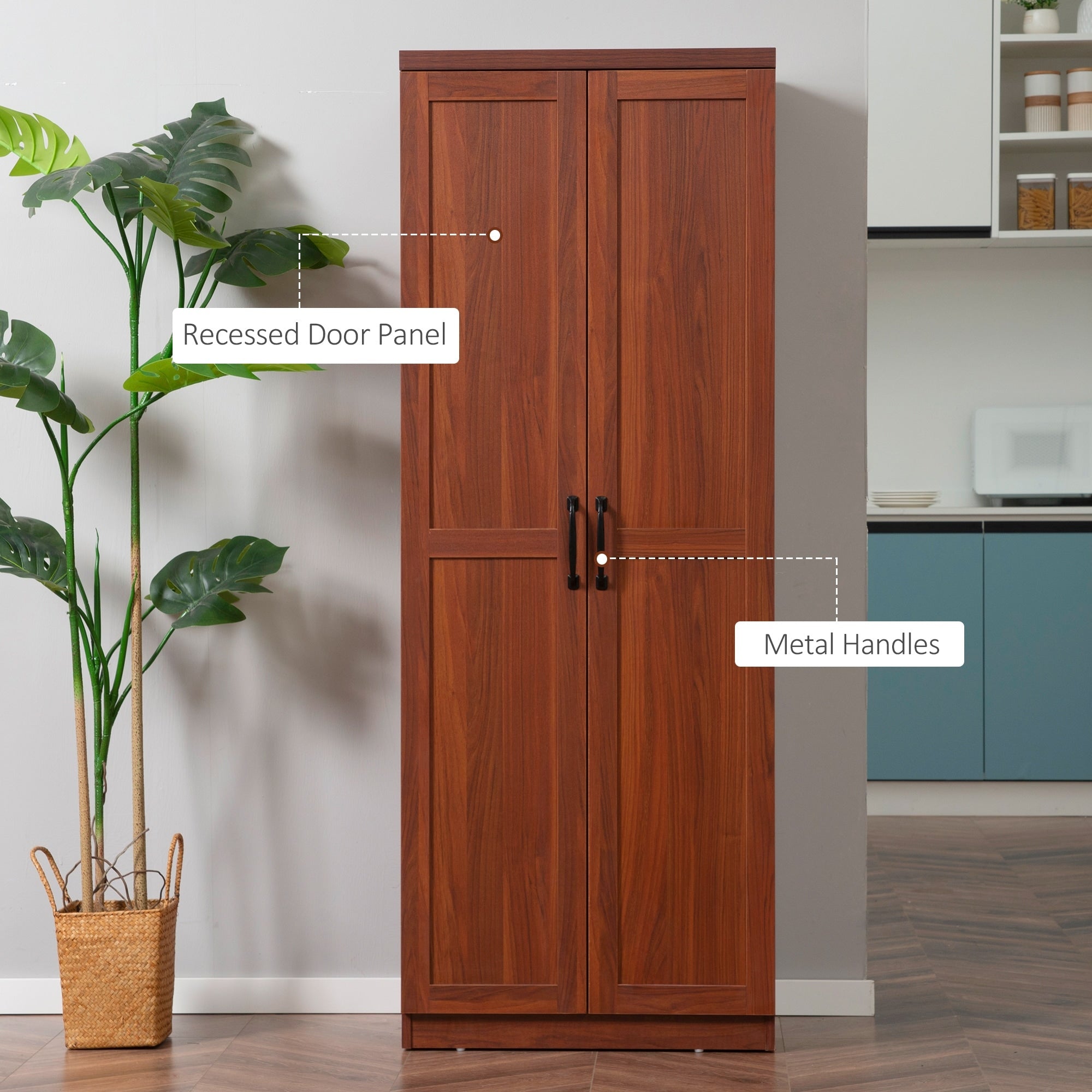 HOMCOM 63 Garde-manger de cuisine 2 portes, meuble de rangement indépendant avec étagères à 5 niveaux et 2 étagères réglables pour salle à manger