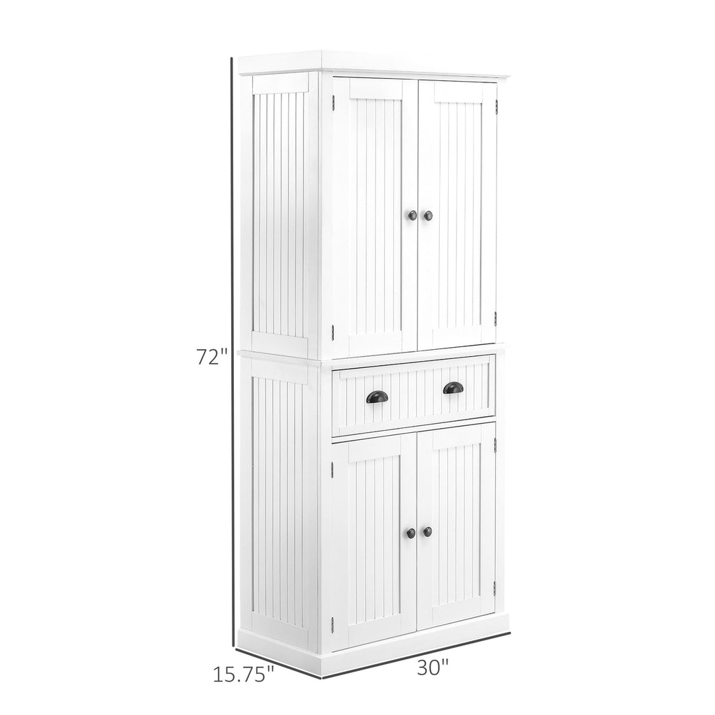 HOMCOM 72 Armoire de cuisine indépendante traditionnelle avec portes et 3 étagères réglables, blanc
