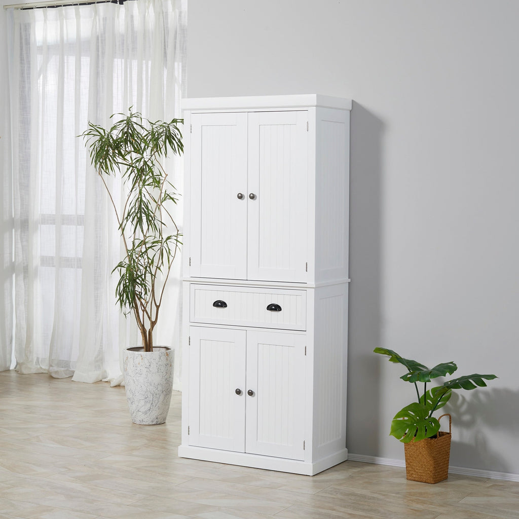HOMCOM 72 Armoire de cuisine indépendante traditionnelle avec portes et 3 étagères réglables, blanc