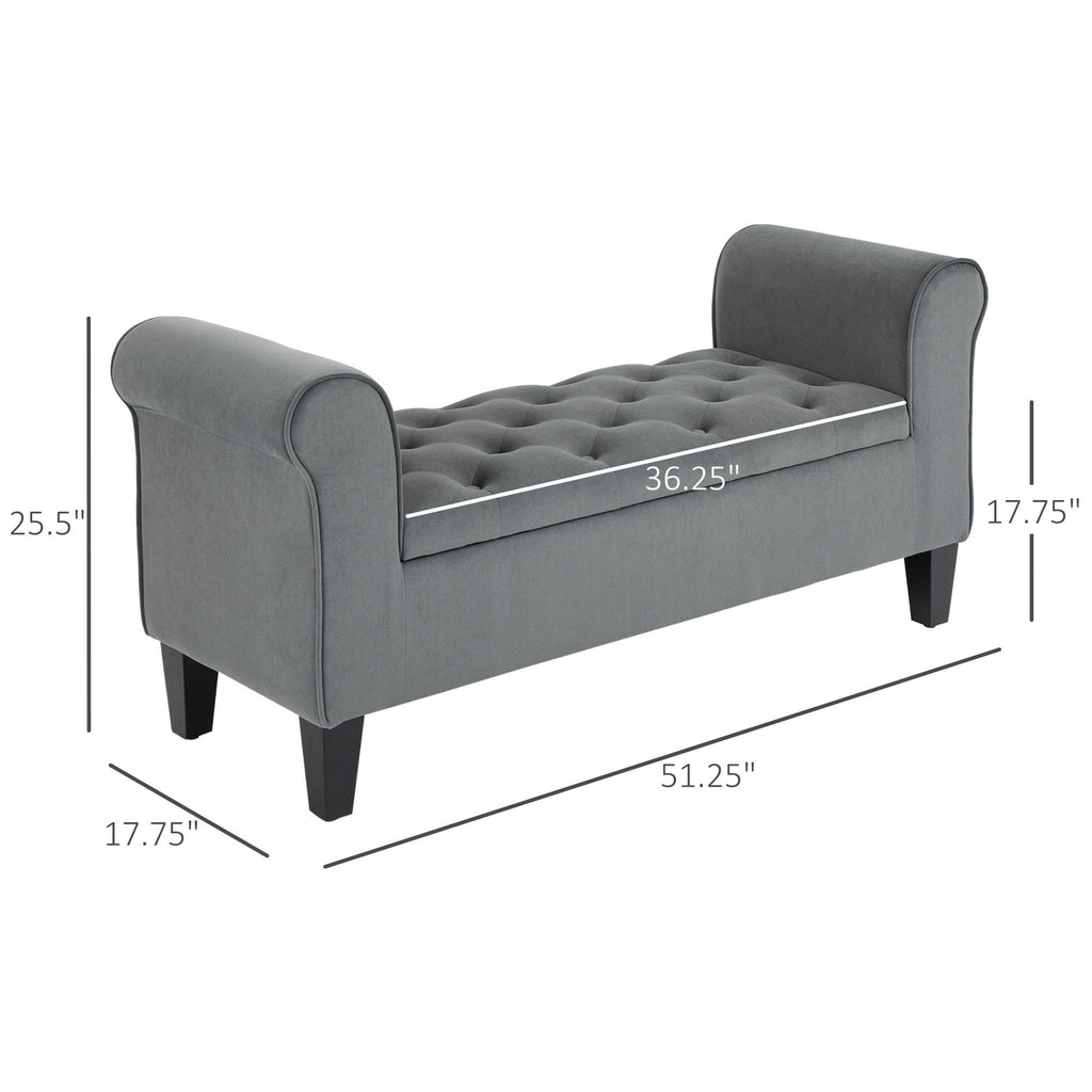 Banc ottoman de rangement capitonné HOMCOM, banc de lit rembourré avec accoudoirs roulés pour chambre, salon ou couloir