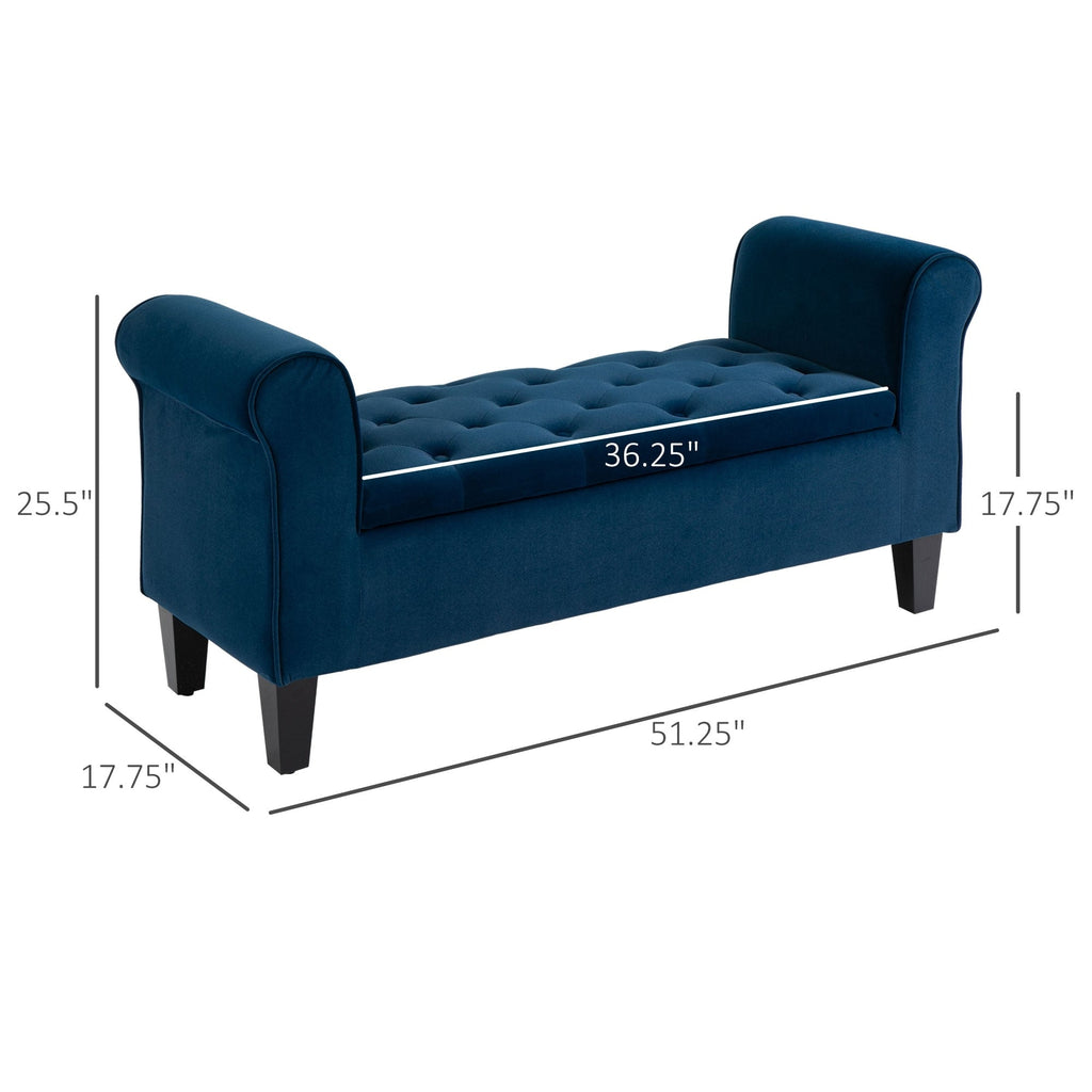 Banc ottoman de rangement capitonné HOMCOM, banc de lit rembourré avec accoudoirs roulés pour chambre, salon ou couloir