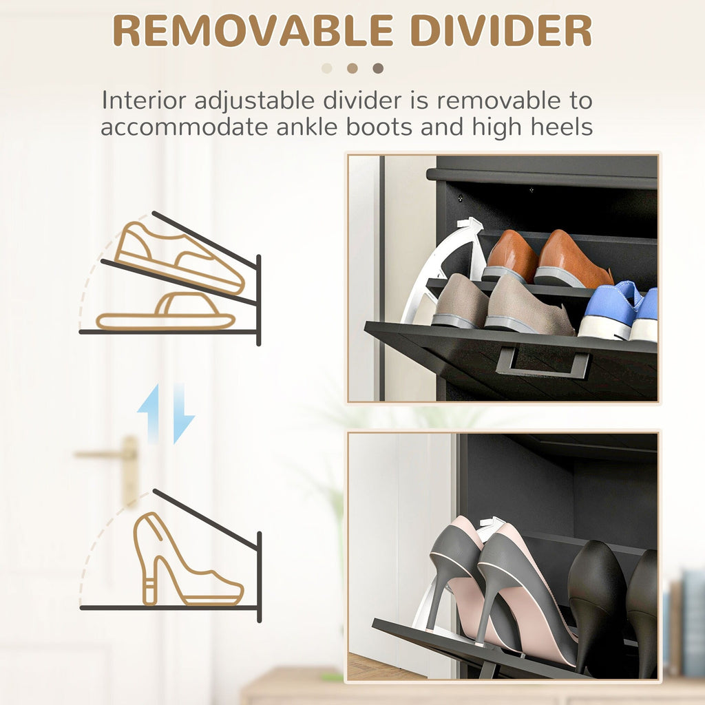 HOMCOM Shoe Cabinet for Entryway, Narrow Shoe Rack Storage Organizer with 2 Flip Drawers and Adjustable Shelves