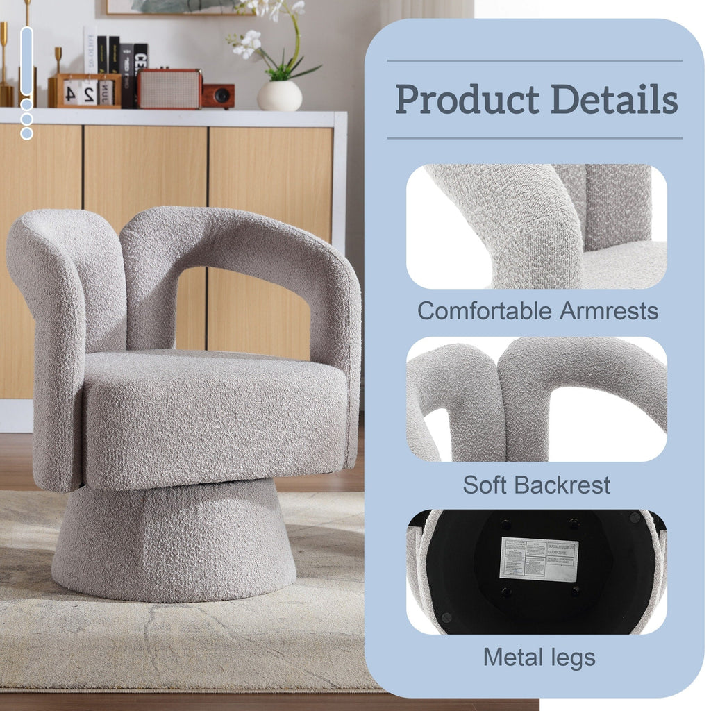 HOMEFUN Boucle Upholstered 360 Degree Swivel Cuddle Barrel Accent Chairs
