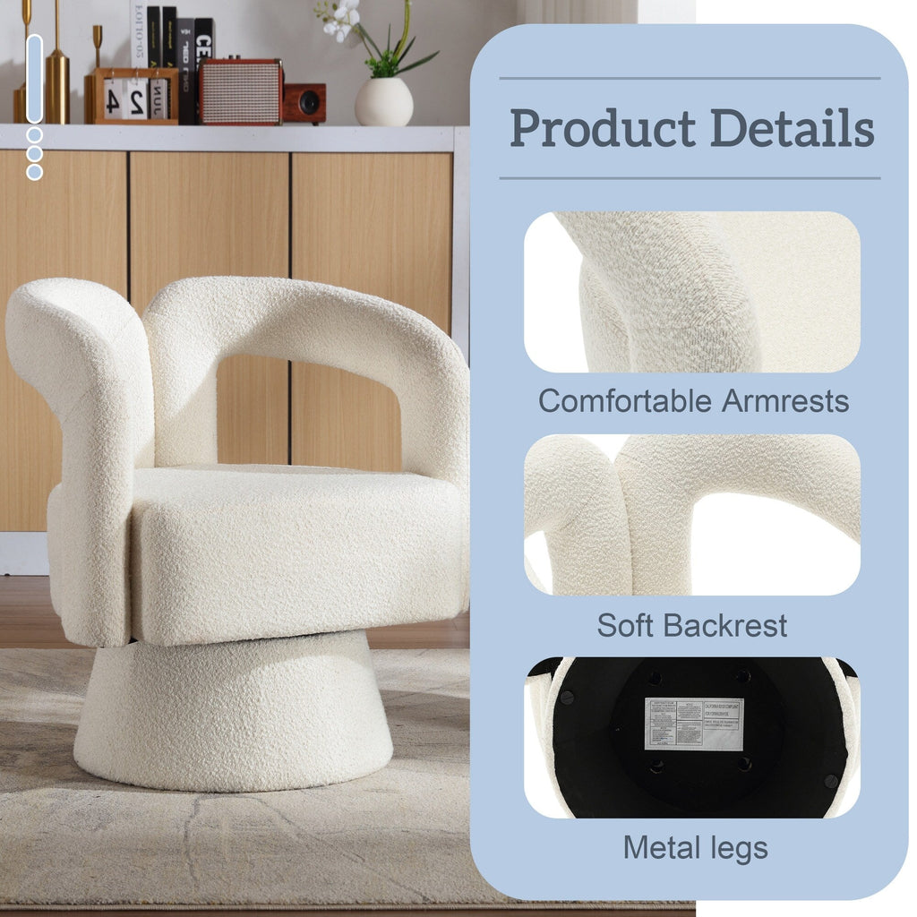 HOMEFUN Boucle Upholstered 360 Degree Swivel Cuddle Barrel Accent Chairs