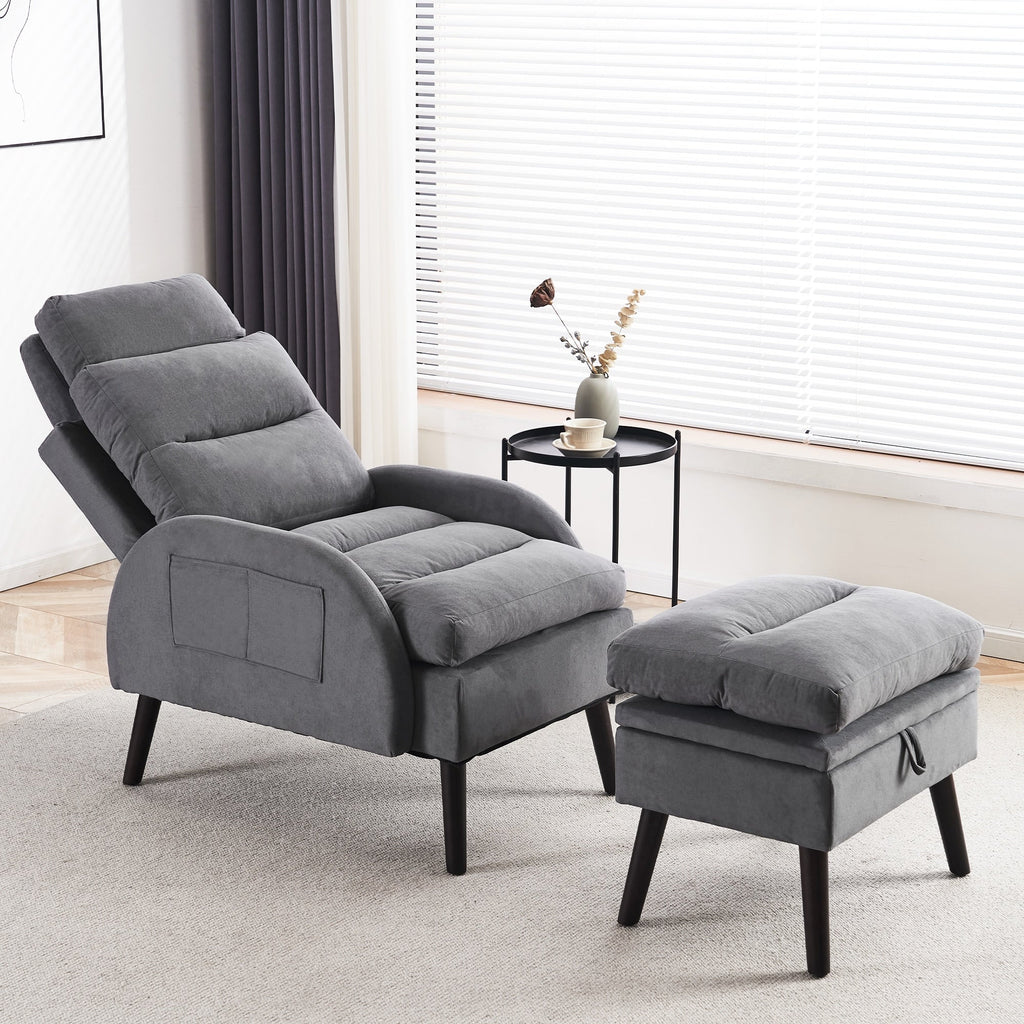 Fauteuil d'appoint HOMYKA avec dossier réglable et pouf de rangement