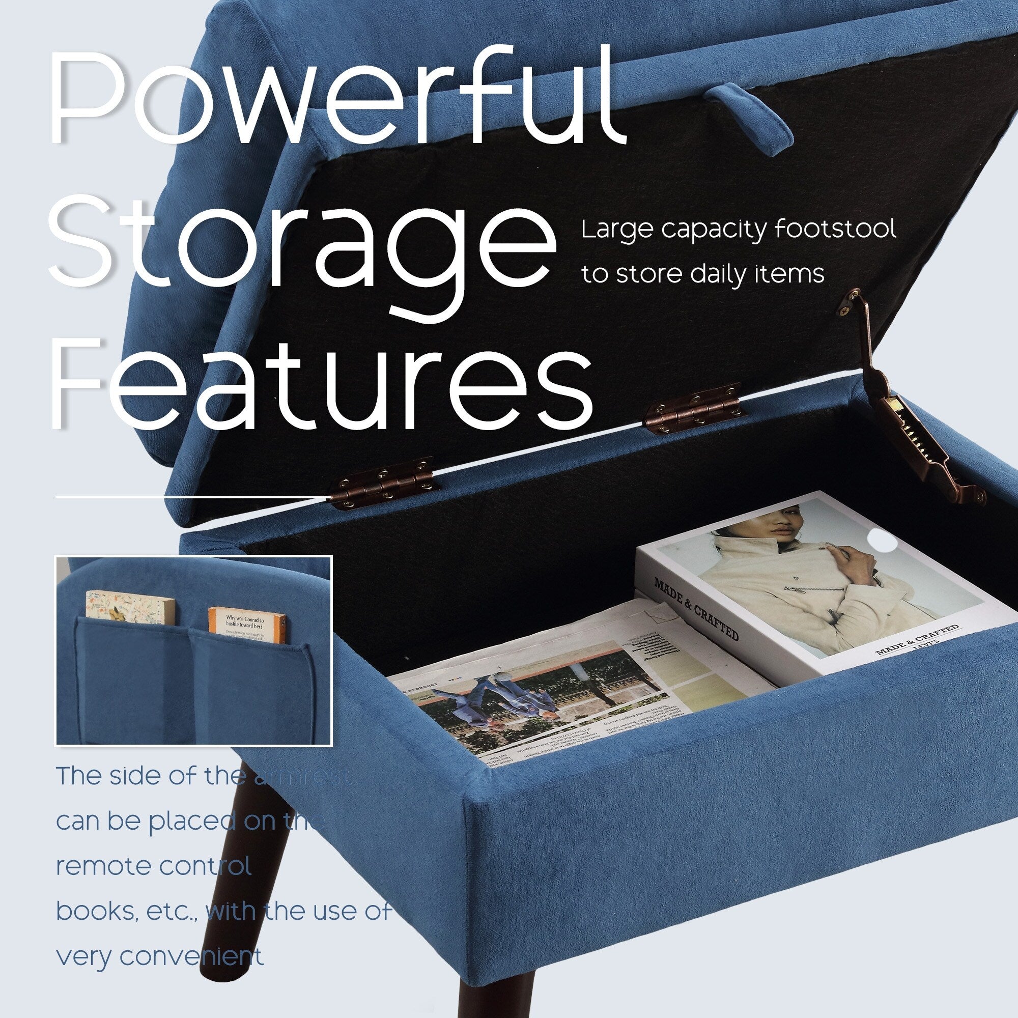 Fauteuil d'appoint HOMYKA avec dossier réglable et pouf de rangement