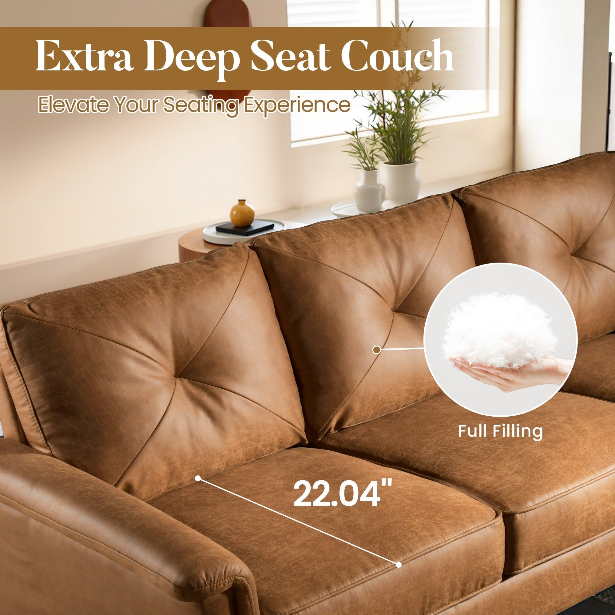 Canapé 3 places rembourré HOOOWOOO Mid-Century avec pieds en bois pour salon