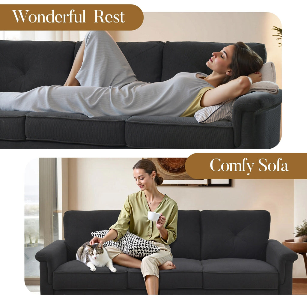 Canapé 3 places rembourré HOOOWOOO Mid-Century avec pieds en bois pour salon